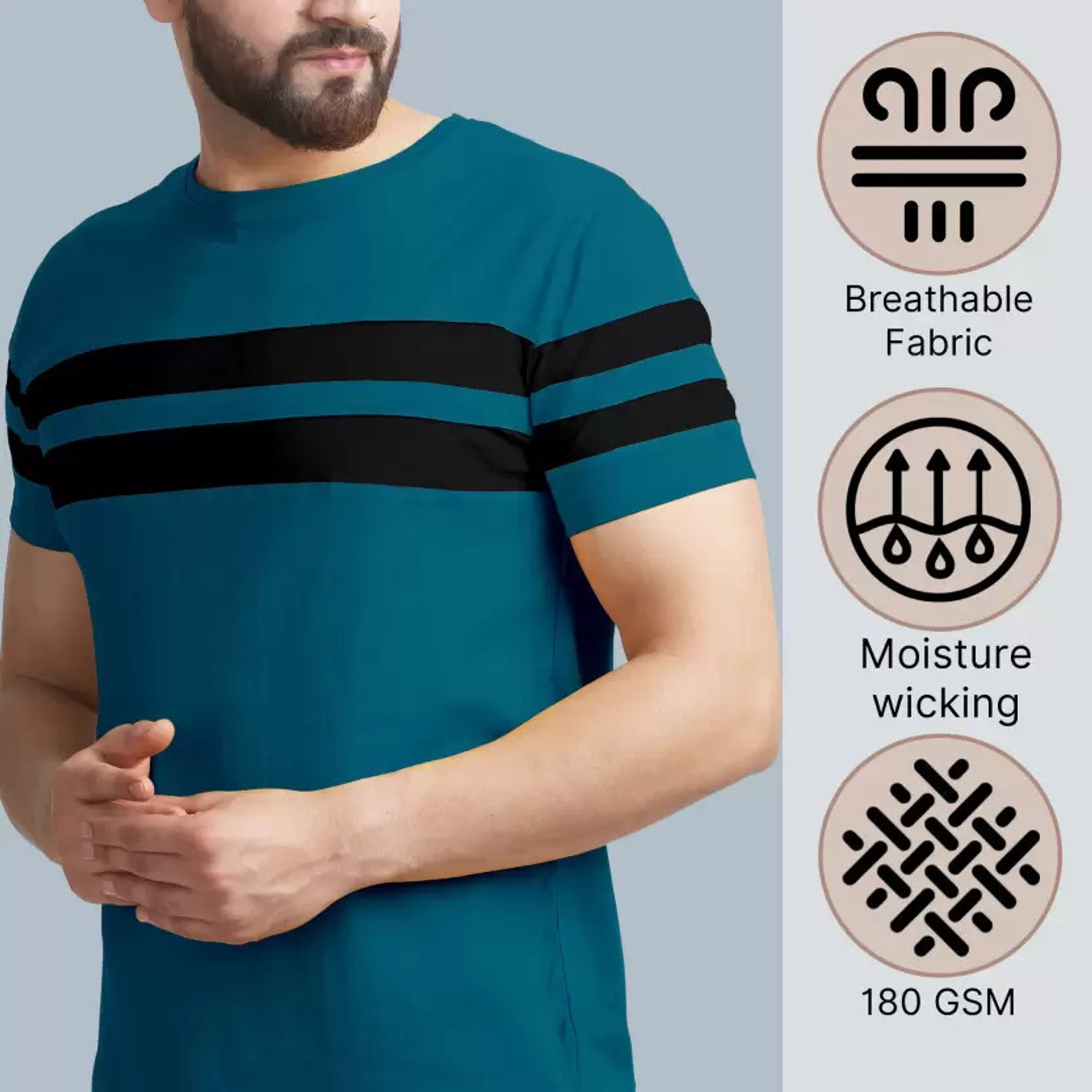 Image of R RIDACHY Pack of 2 Men Striped Round Neck Cotton Blend Multicolor T-Shirt