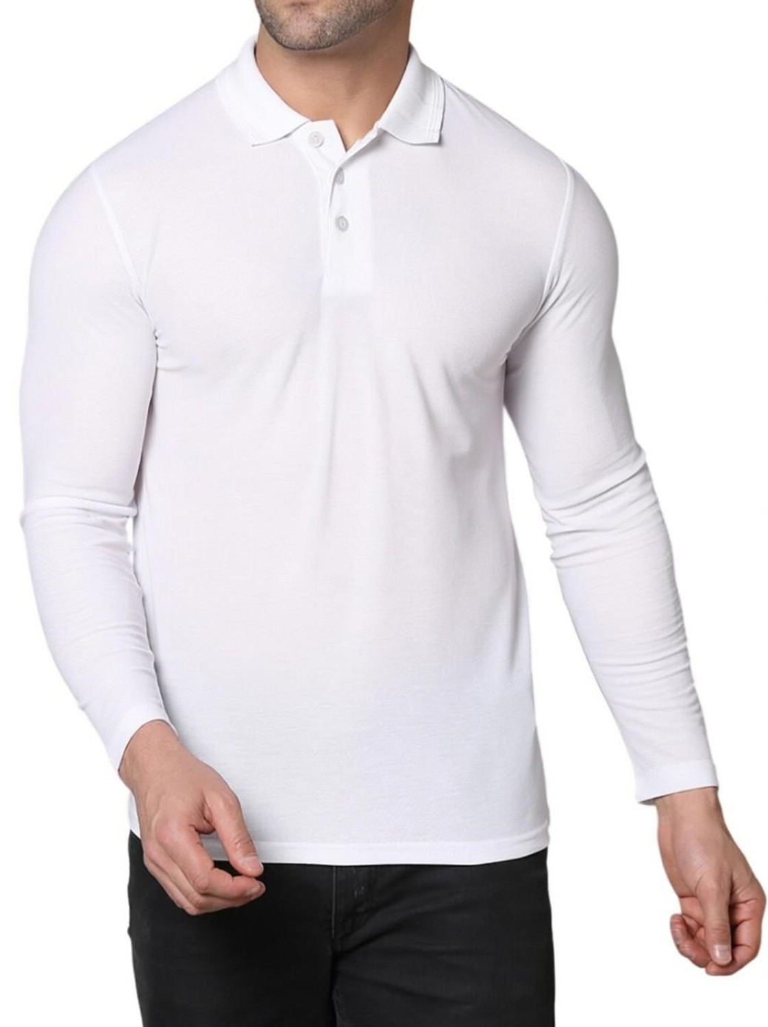 Image of PSAJRCY Men Solid Polo Neck Polyester White T-Shirt