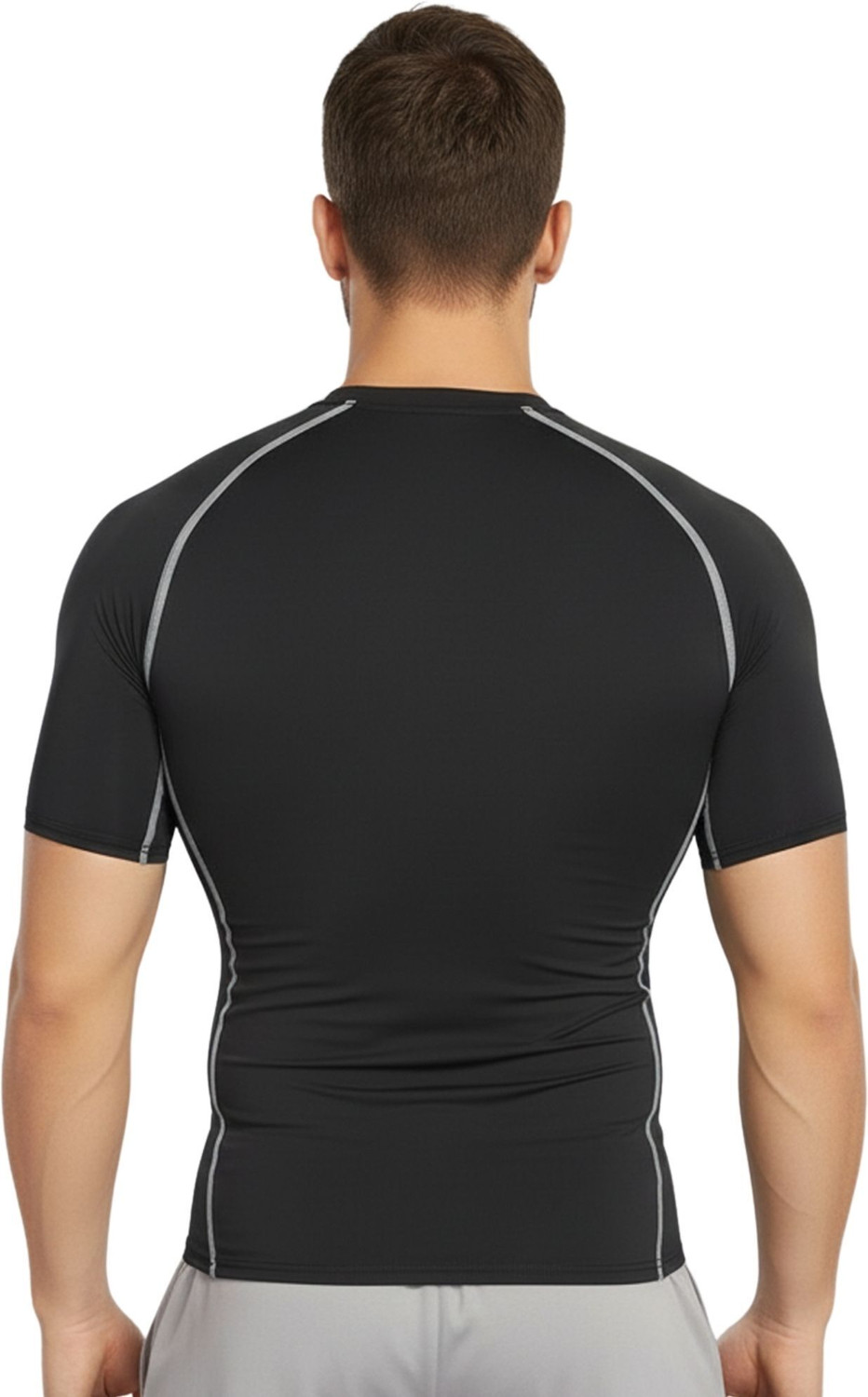 Image of HouseOfCommon Men Solid Round Neck Nylon Black T-Shirt