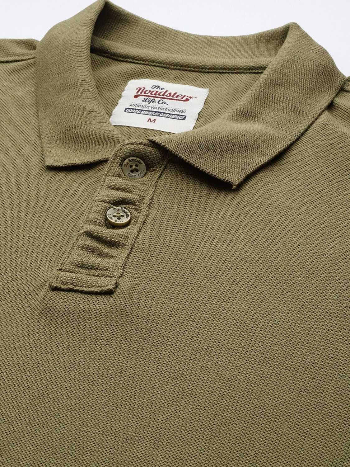 Image of Roadster Men Solid Polo Neck Pure Cotton Green T-Shirt