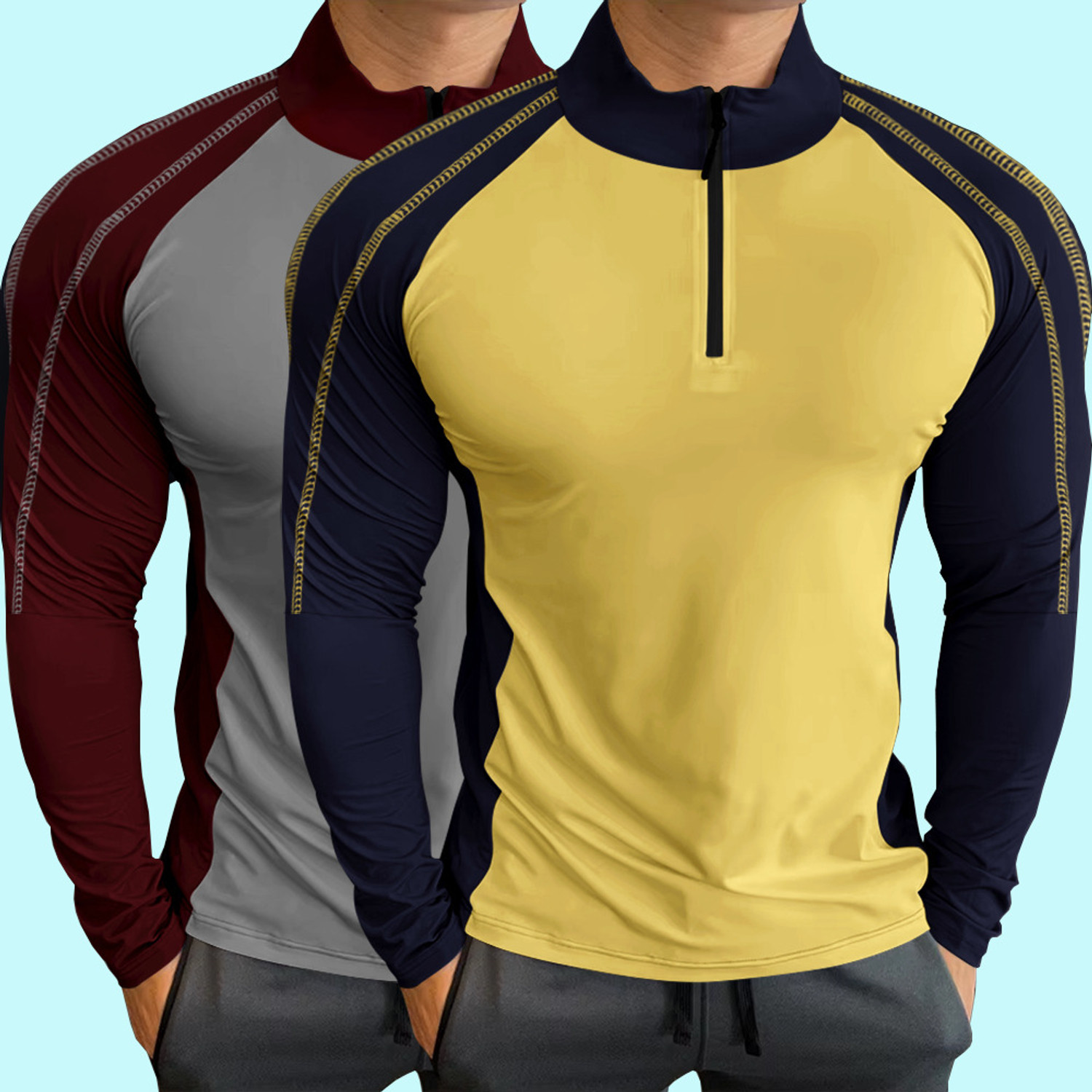 Image of TRIPR Men Solid Mandarin Collar Cotton Blend Beige T-Shirt