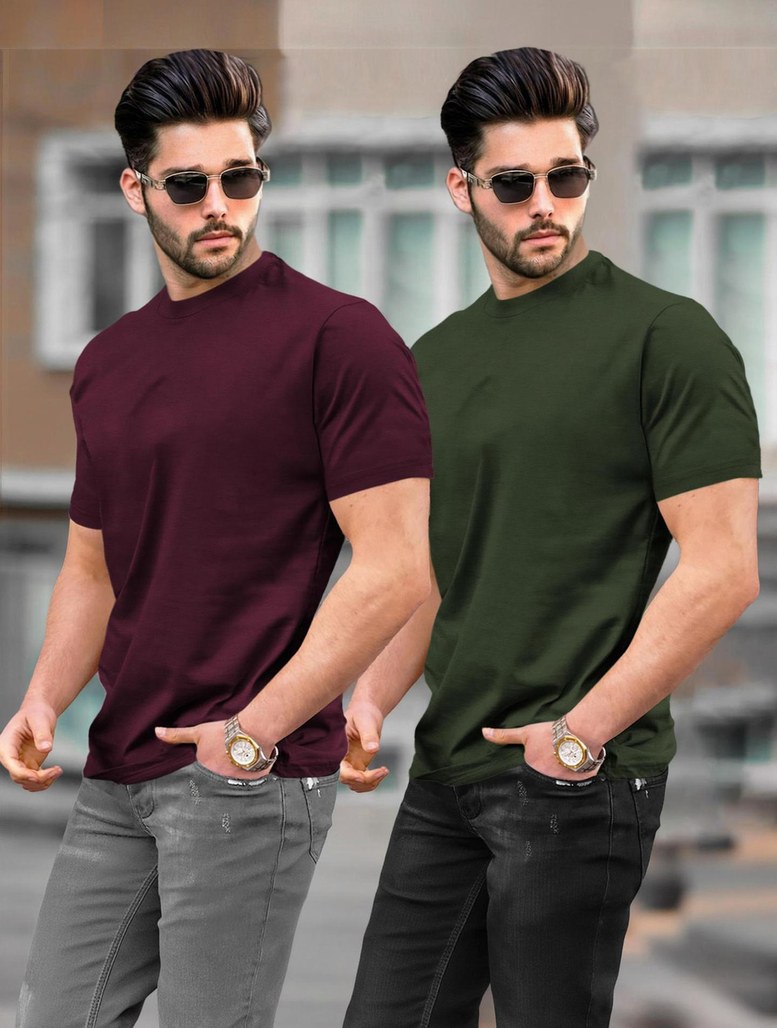 Image of Radheshyam Men Printed Round Neck Cotton Blend Green T-Shirt