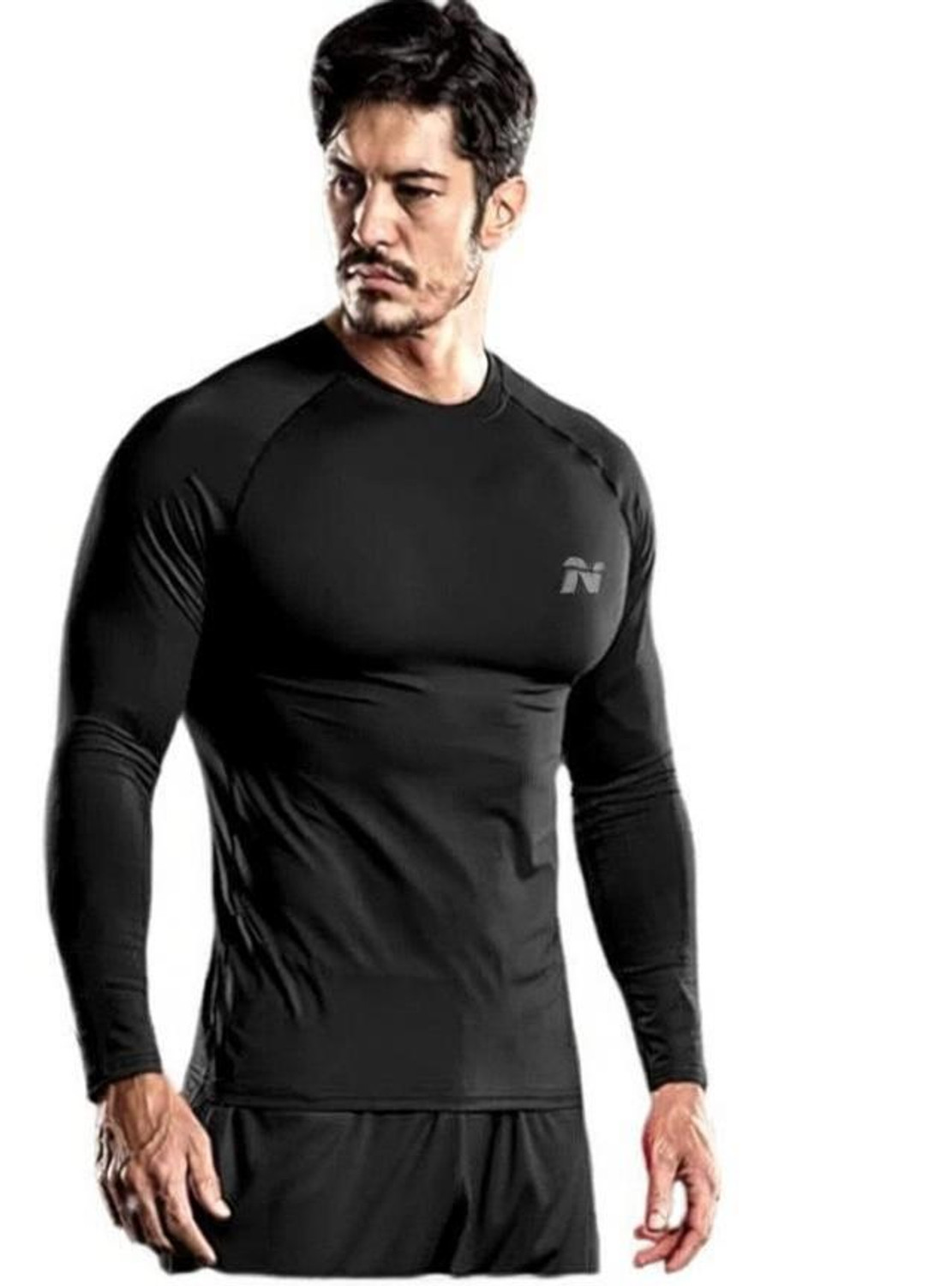 Image of NINQ Men Solid Round Neck Nylon Black T-Shirt
