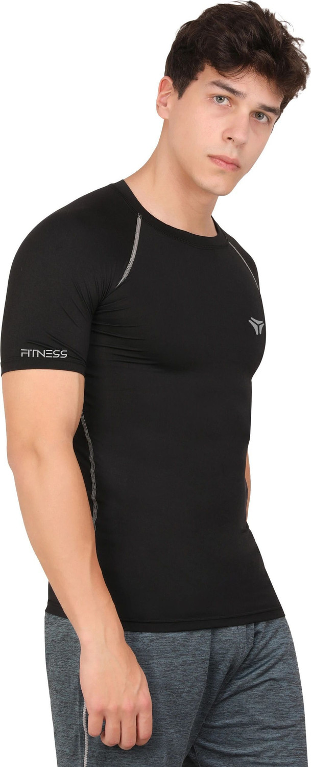 Image of Kyk Men Solid Round Neck Nylon Black T-Shirt