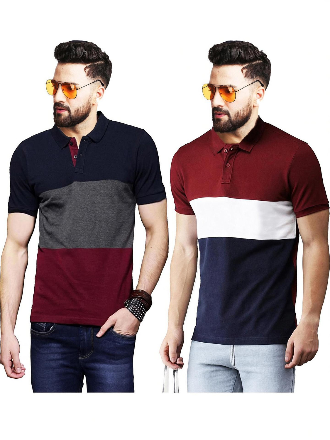 Image of COMBRAIDED Men Solid Polo Neck Polycotton Black T-Shirt