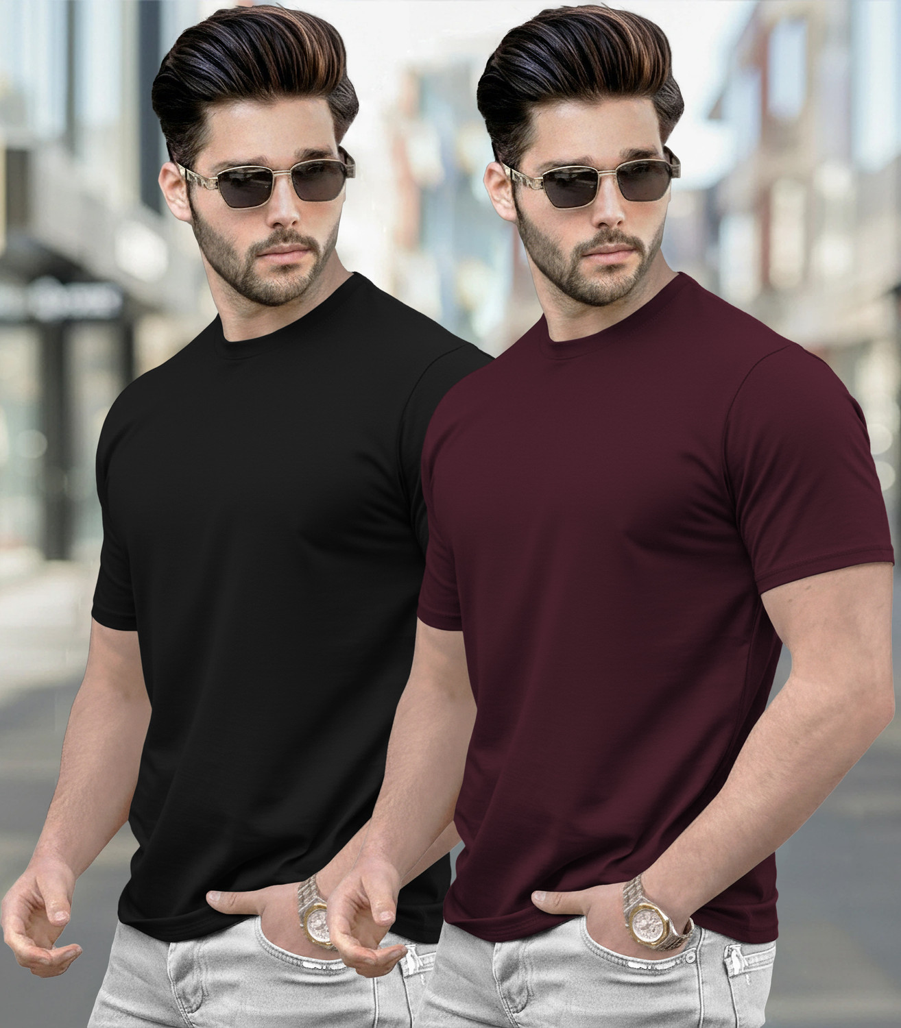 Image of Be Crazy Men Graphic Print Round Neck Cotton Blend Black T-Shirt