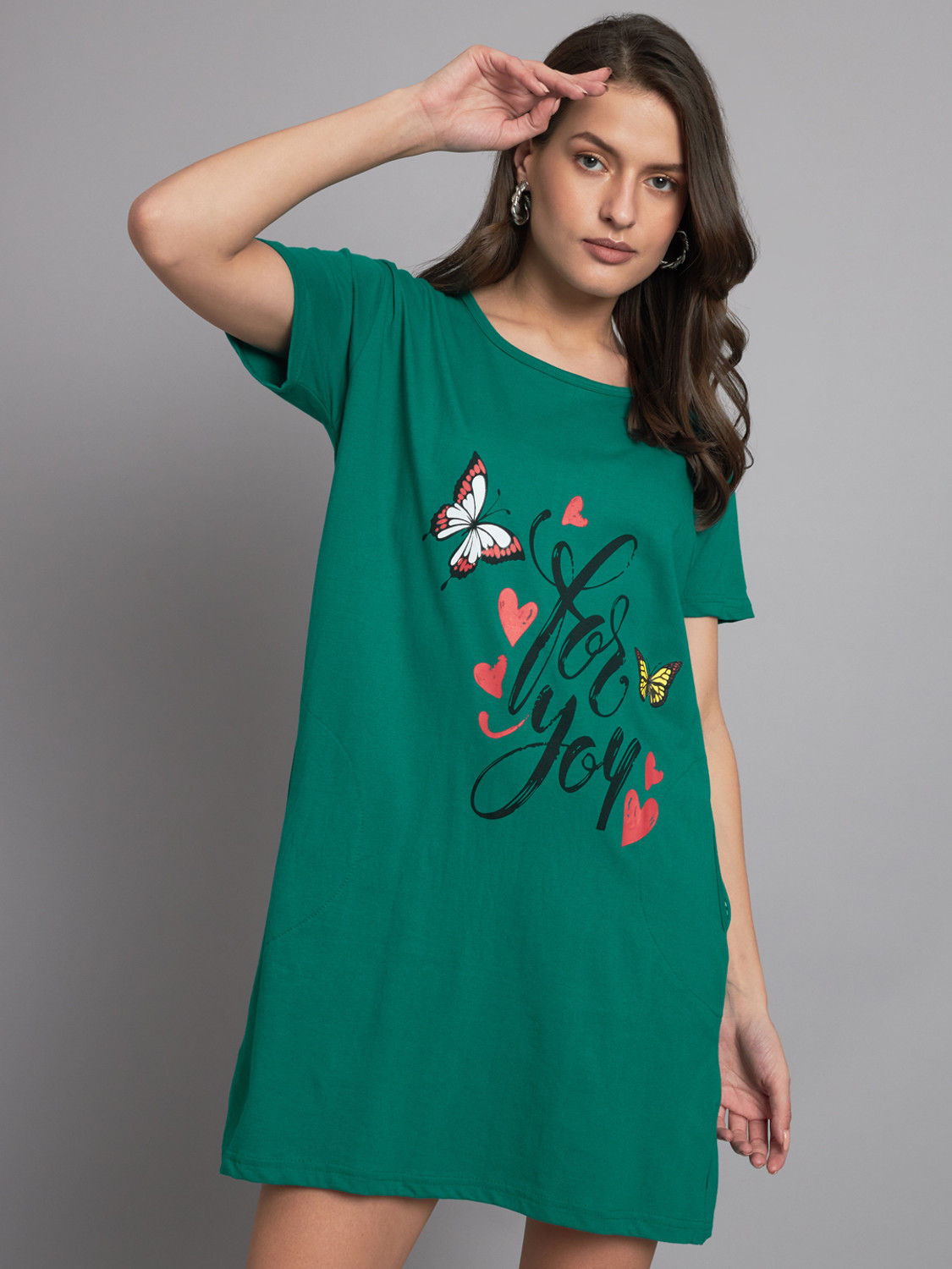 Image of URBE-URBAN EVOLUTION Pack of 2 Women Printed Round Neck Cotton Blend Green T-Shirt