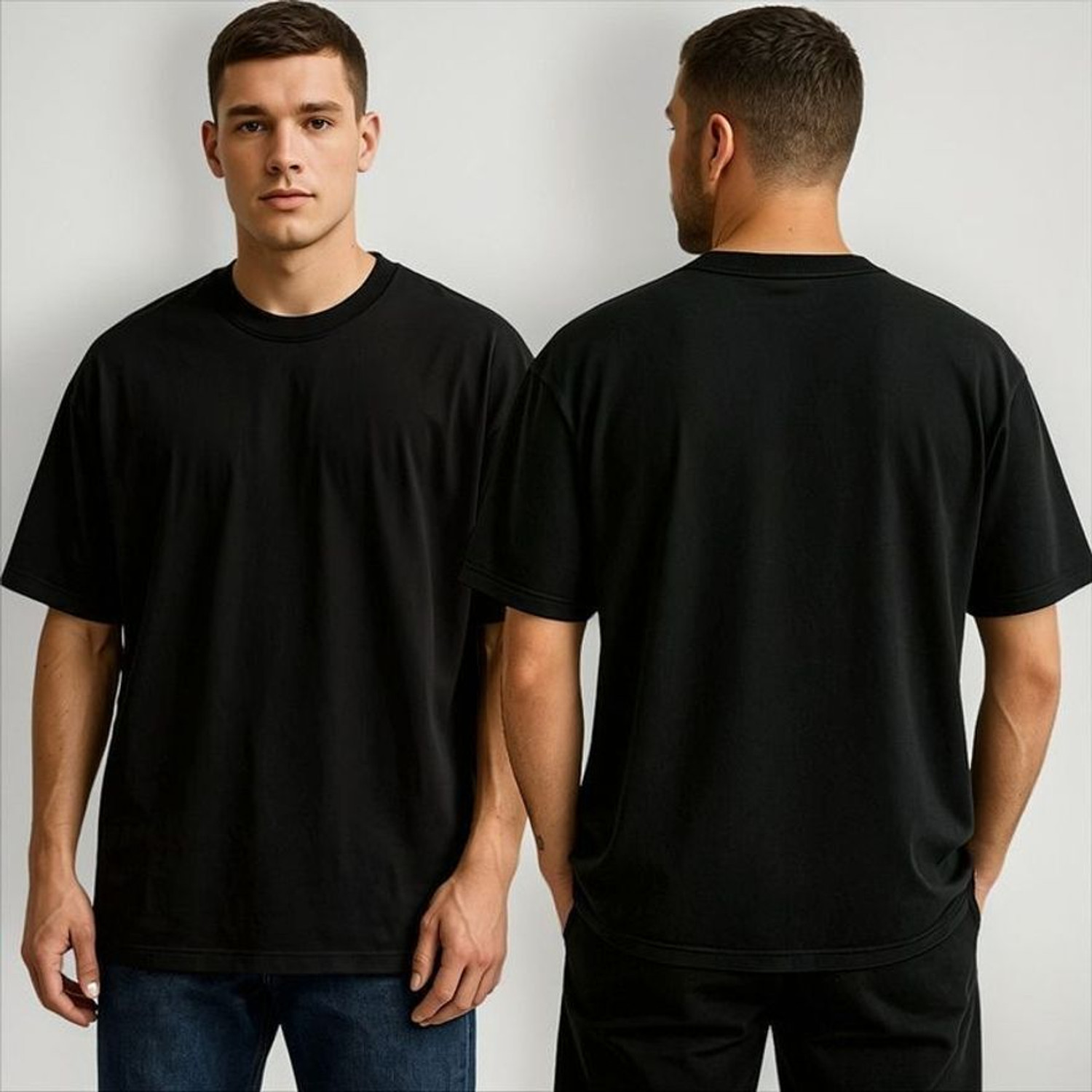 Image of THE INDIAN STITCH Men Solid Round Neck Cotton Blend Black T-Shirt
