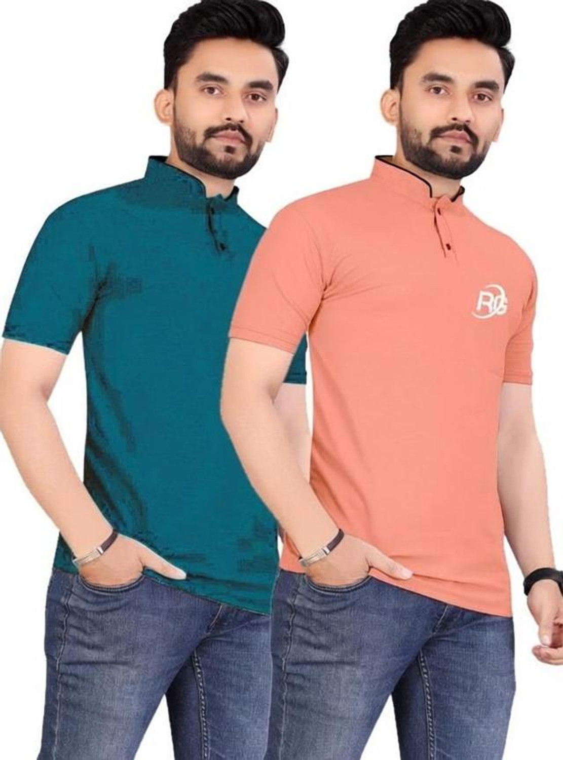 Image of Vastra Pack of 5 Men Graphic Print Round Neck Polyester Red, Blue, Light Blue, White, Yellow T-Shirt