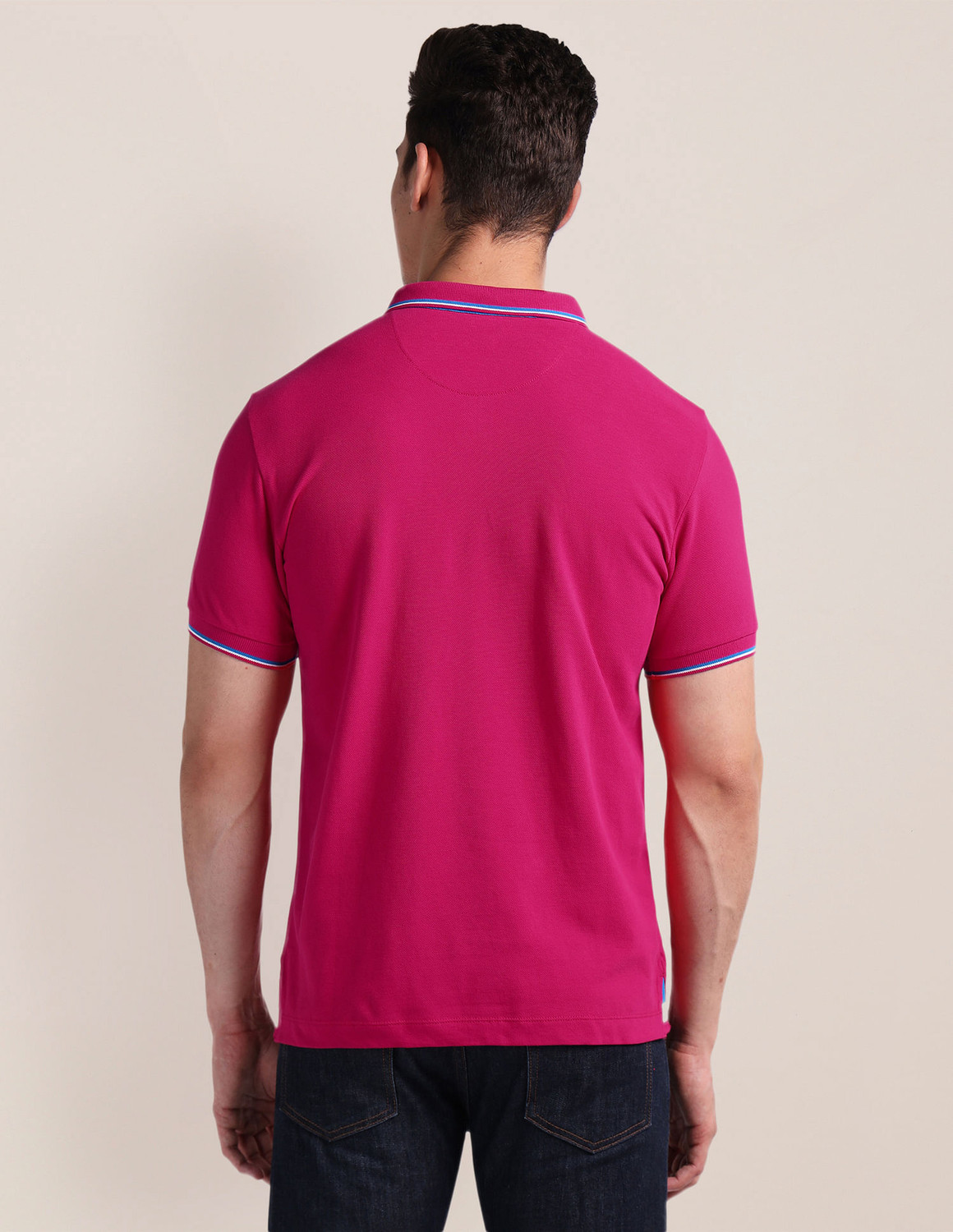 Image of U.S. POLO ASSN. Men Solid Polo Neck Pure Cotton Pink T-Shirt