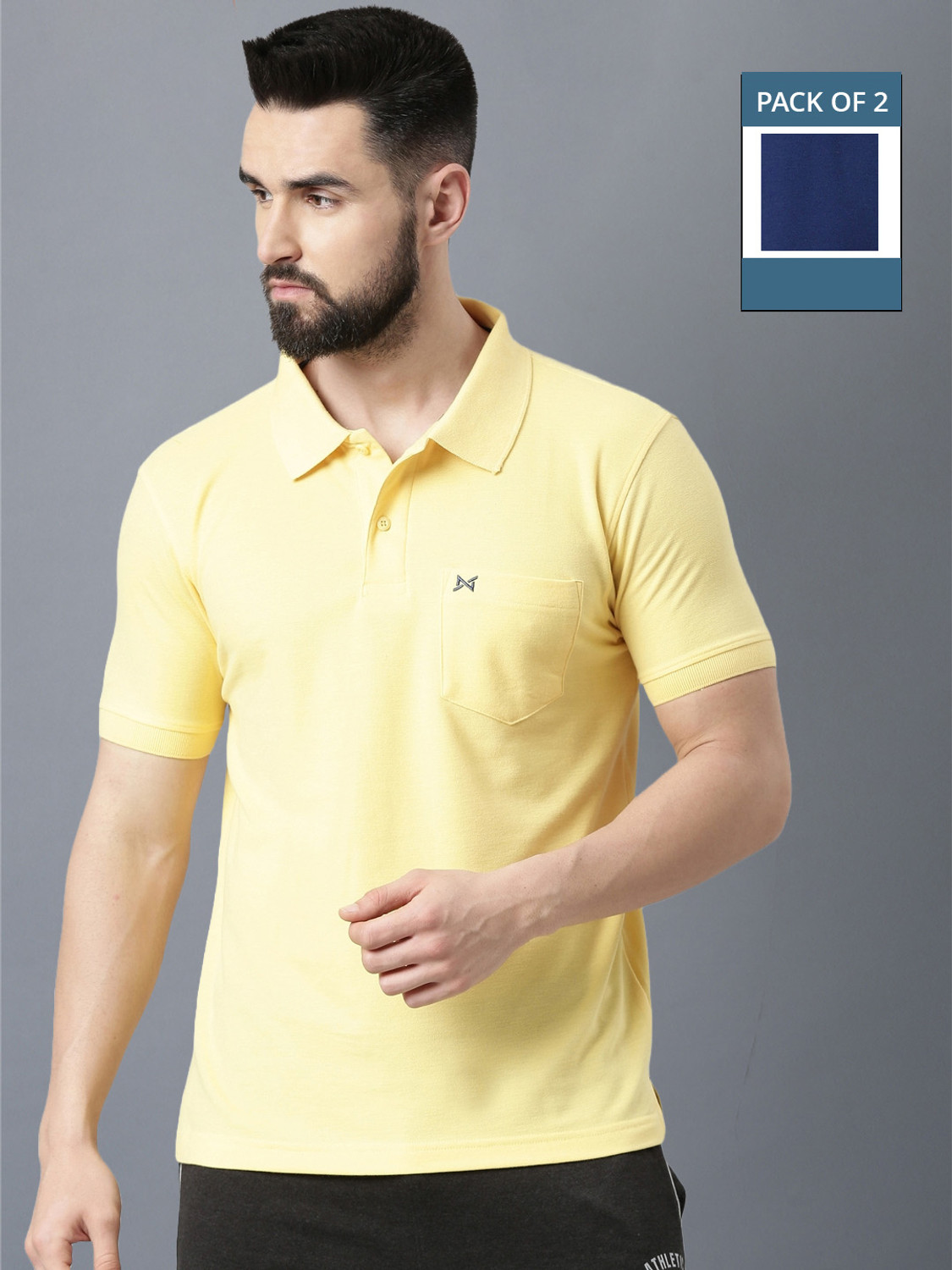 Image of Classic Polo Men Solid Polo Neck Cotton Blend Blue T-Shirt