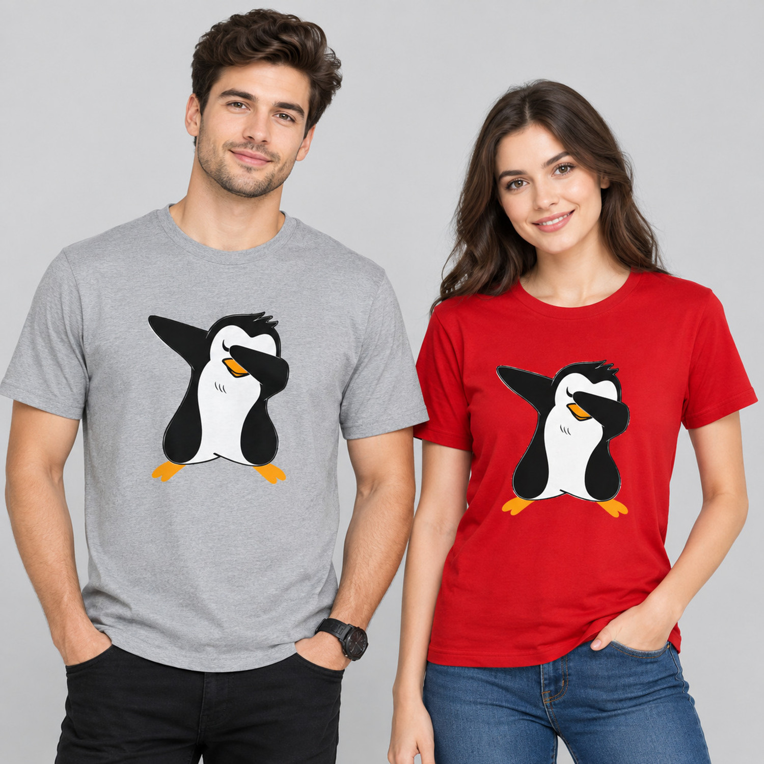 Image of dione fashion Couple Printed Round Neck Pure Cotton Black T-Shirt