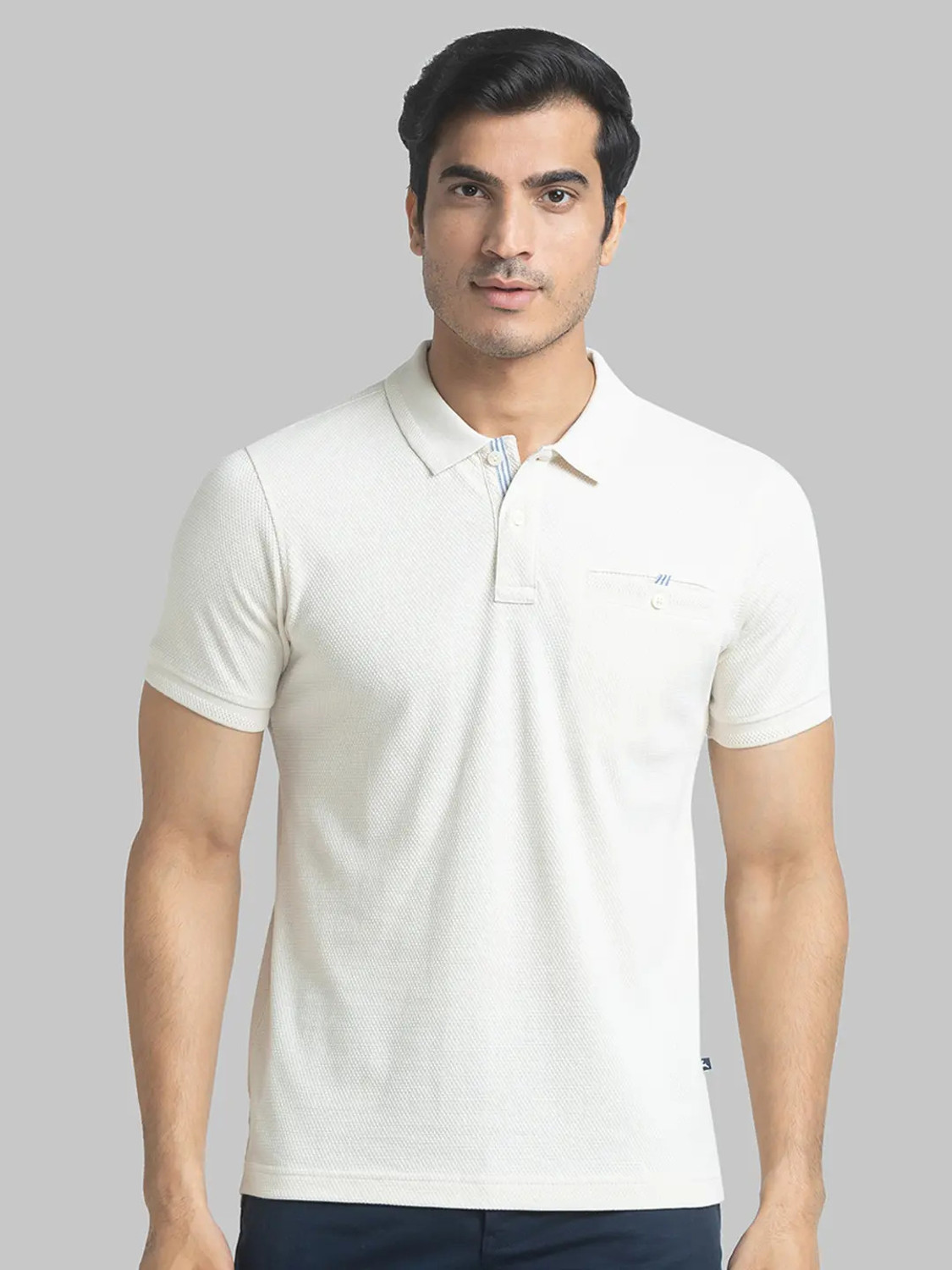 Image of PARX Men Solid Polo Neck Cotton Blend White T-Shirt
