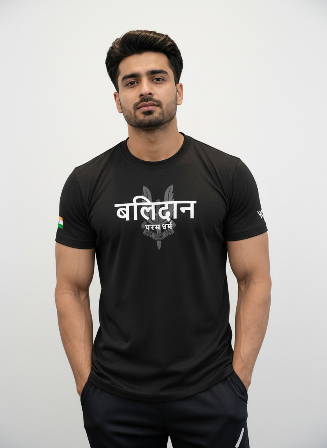 Image of Amaran Men Printed Polo Neck Pure Cotton Black T-Shirt