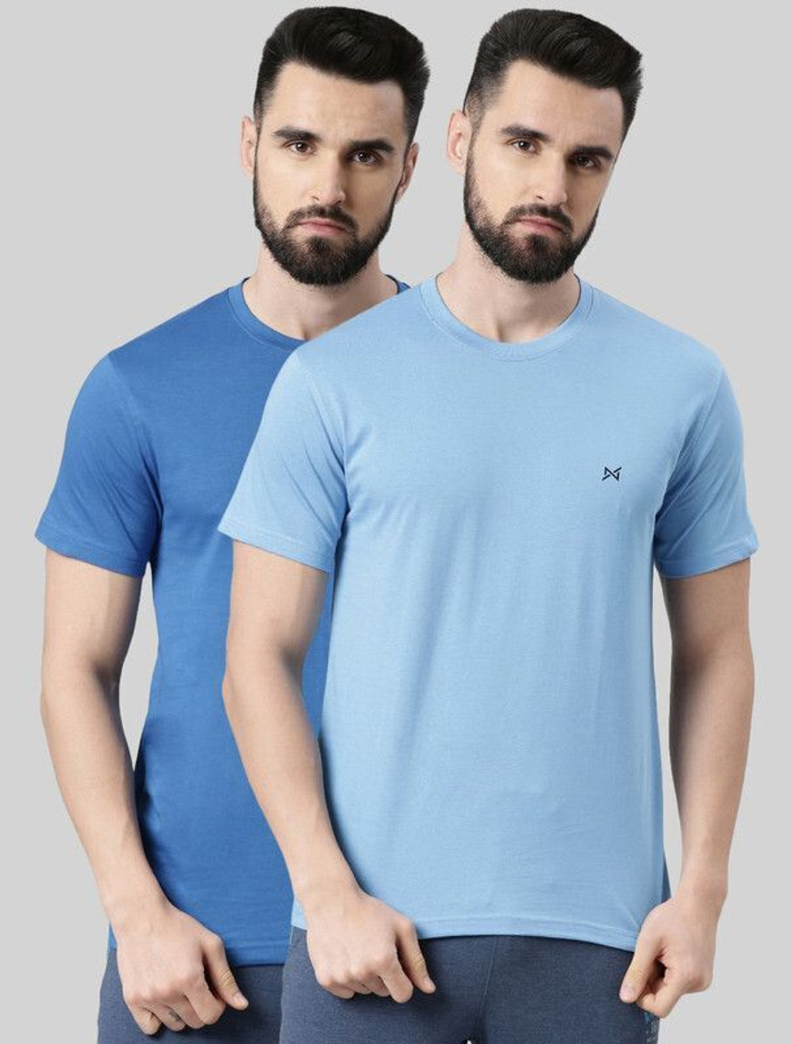 Image of Force NXT Pack of 2 Super Combed Cotton Men Solid Round Neck Pure Cotton Multicolor T-Shirt
