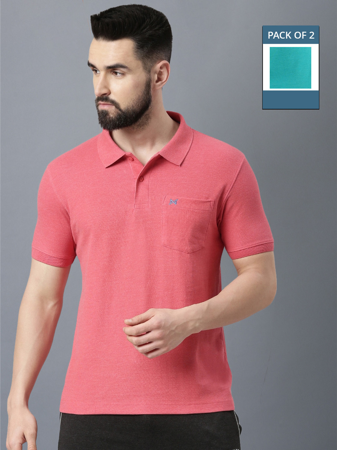 Image of Force NXT Pack of 2 Men Self Design Round Neck Reversible Polycotton Multicolor T-Shirt