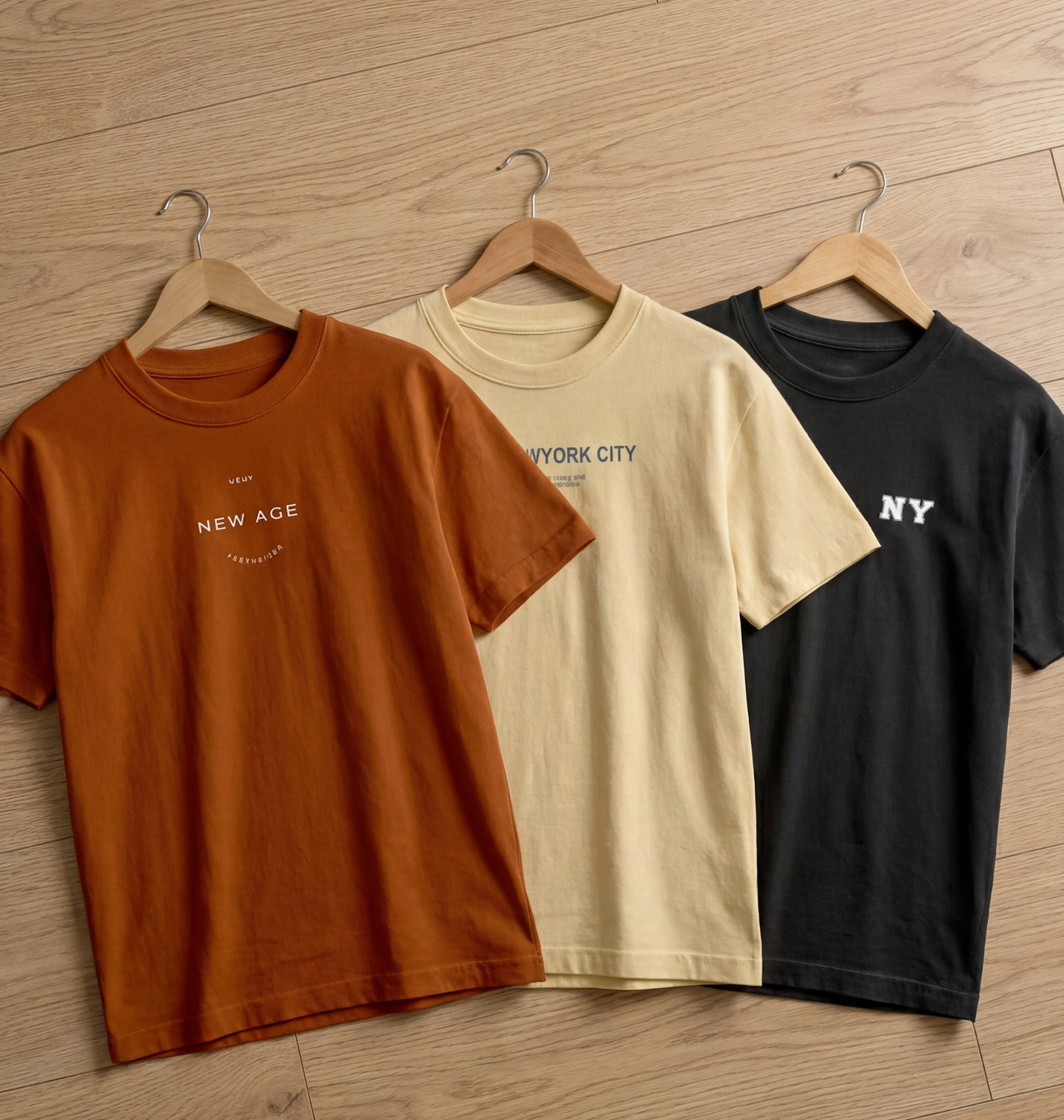 Image of FLYIND VOGUE OUTFIT Pack of 3 Men Typography Round Neck Polycotton Beige, Black, Brown T-Shirt