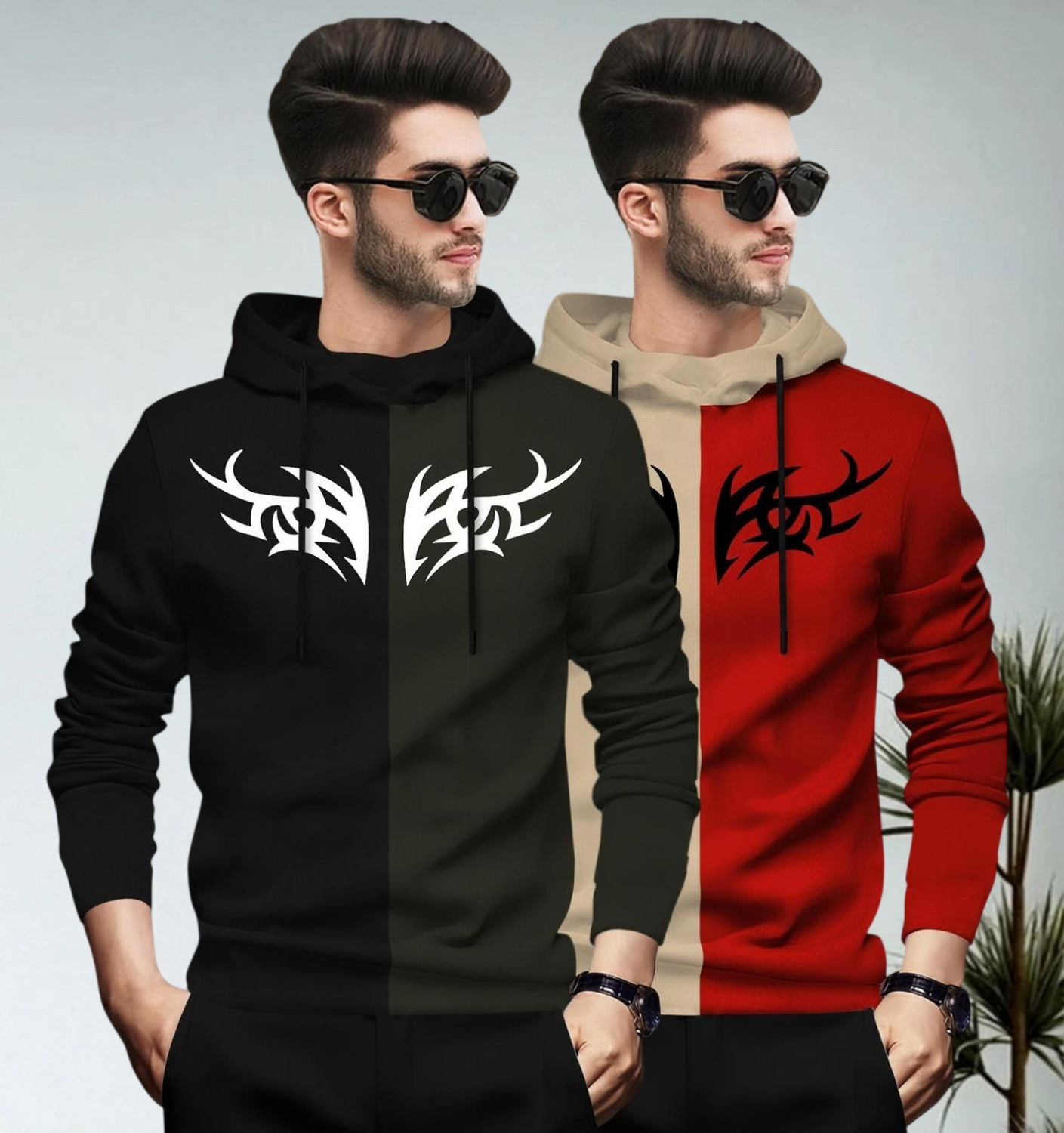 Image of BLIVE Men Printed Hooded Neck Cotton Blend Black, Yellow T-Shirt