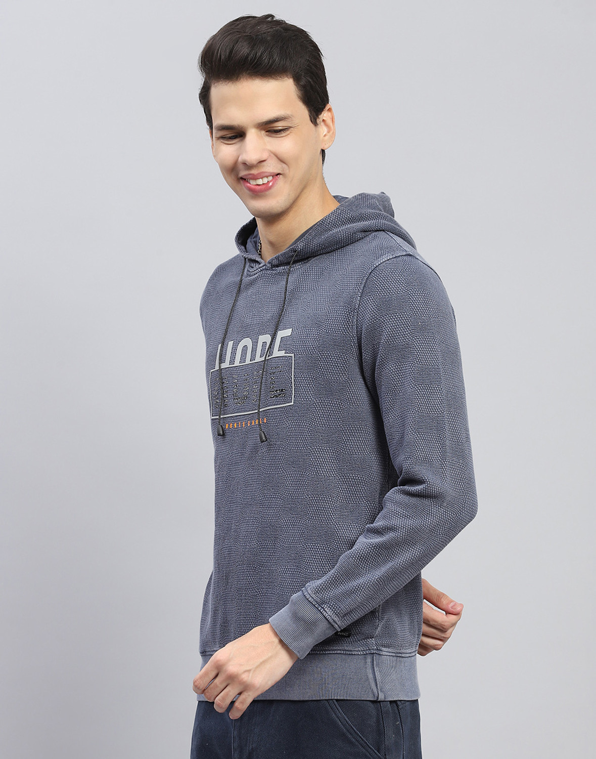 Image of MONTE CARLO Men Printed Hooded Neck Cotton Blend Grey T-Shirt