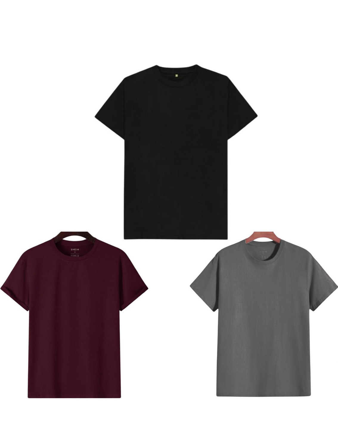 Image of TTFE Pack of 3 Men Solid Round Neck Polyester Black, Navy Blue, Grey T-Shirt