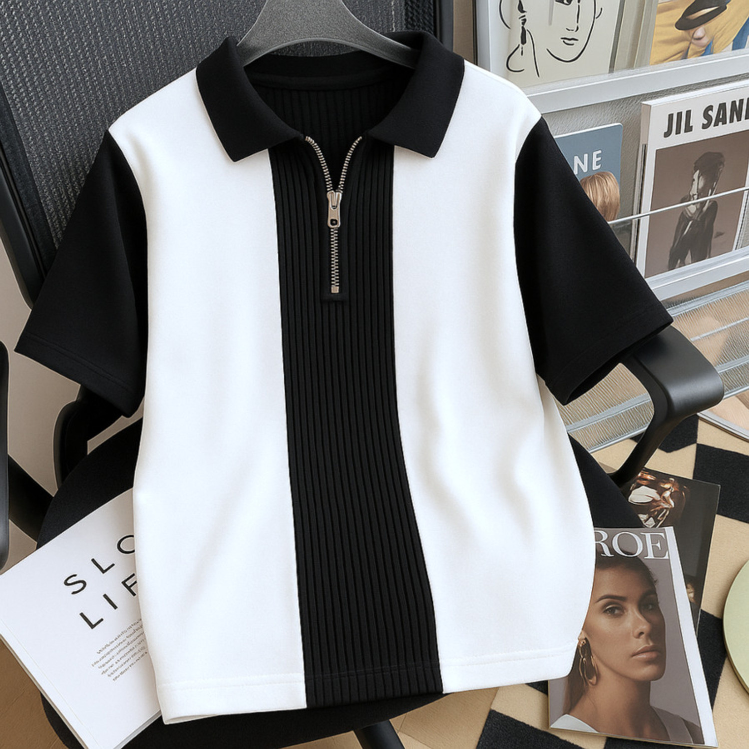 Try Colorblock Men Polo Neck White, Black T-Shirt - Image 3