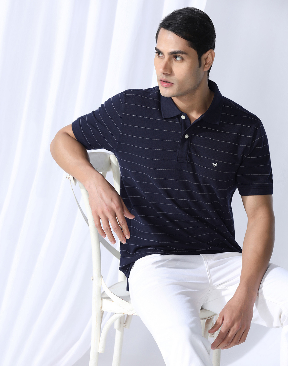 Blackberrys Men Dark Blue Striped Polo Neck T-Shirt - Image 1