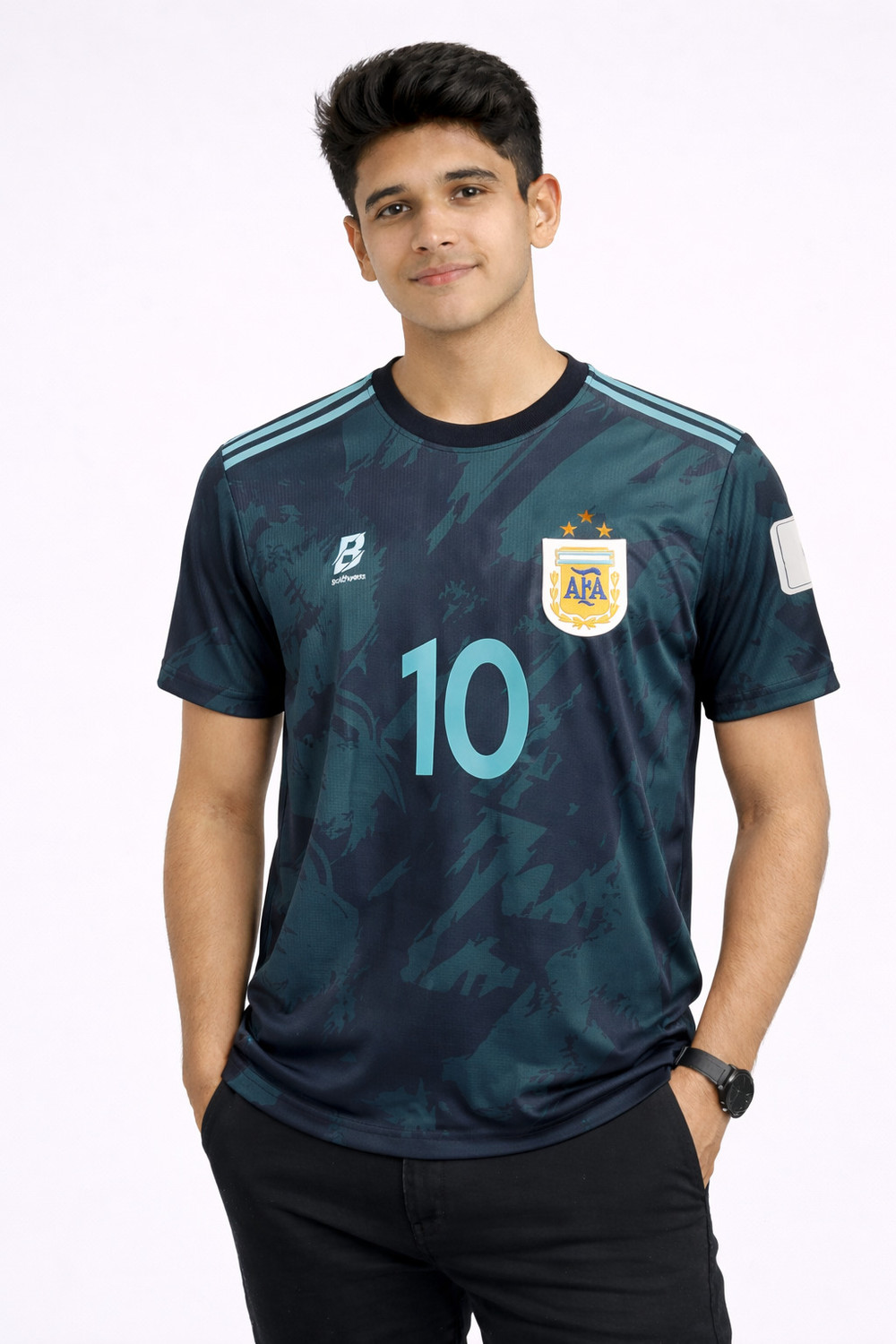 Image of YUTU Men Printed Polo Neck Polyester Blue T-Shirt