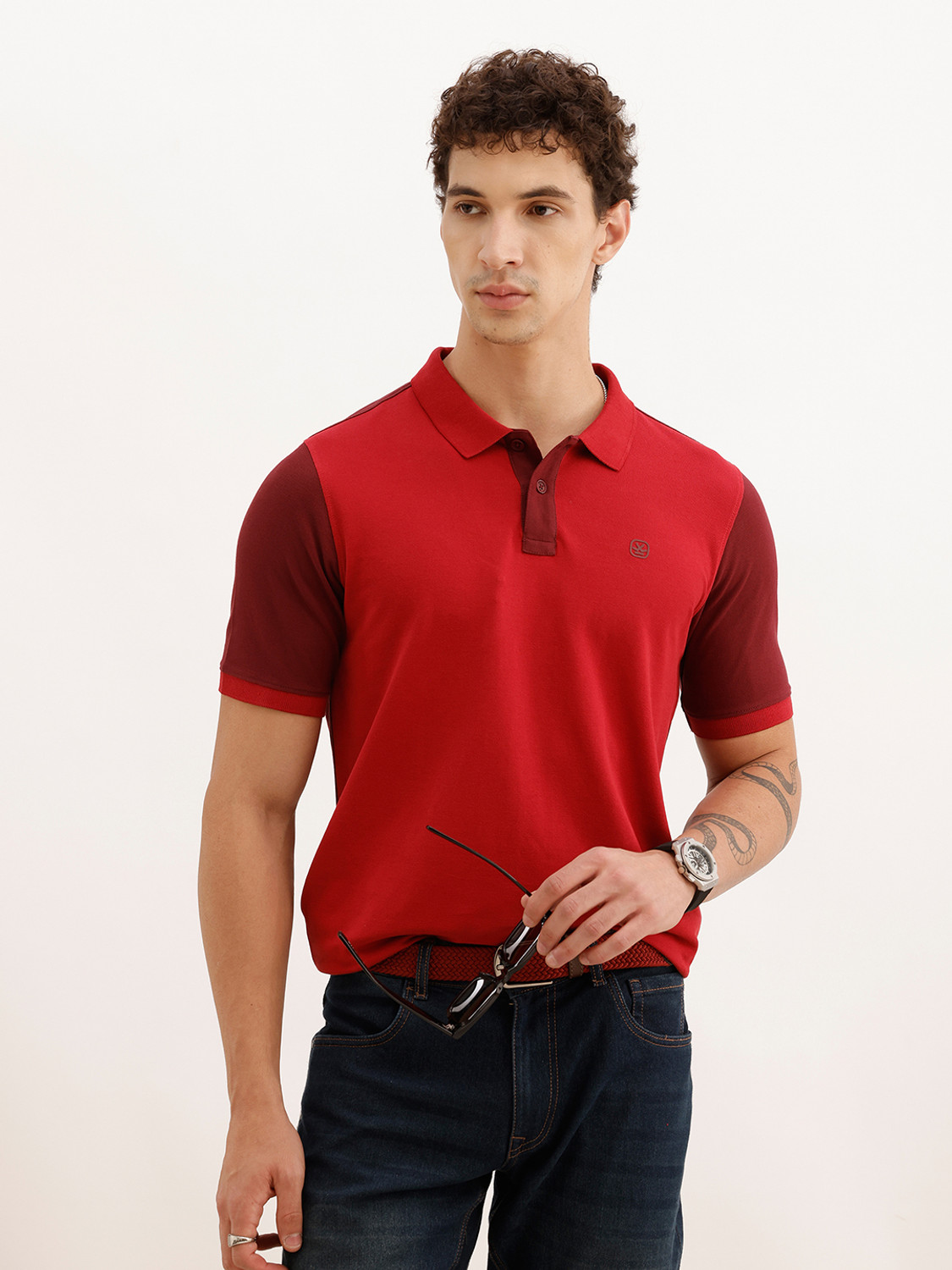 Image of PARX Men Striped Polo Neck Pure Cotton Blue T-Shirt