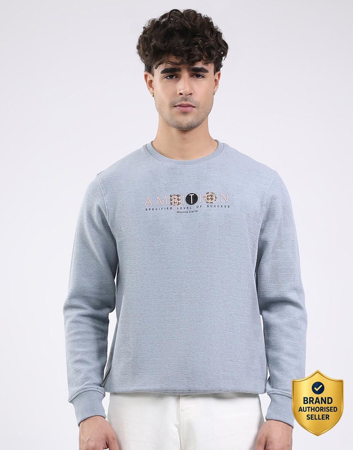 Image of MONTE CARLO Men Printed Hooded Neck Cotton Blend Grey T-Shirt