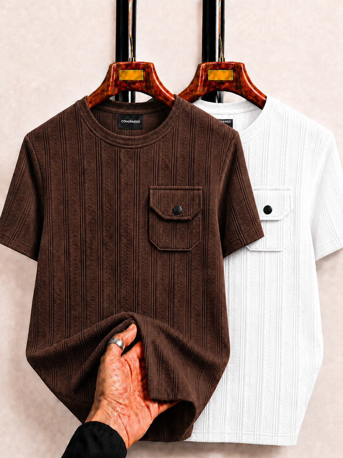 Image of COMBRAIDED Men Solid Polo Neck Polycotton Black T-Shirt