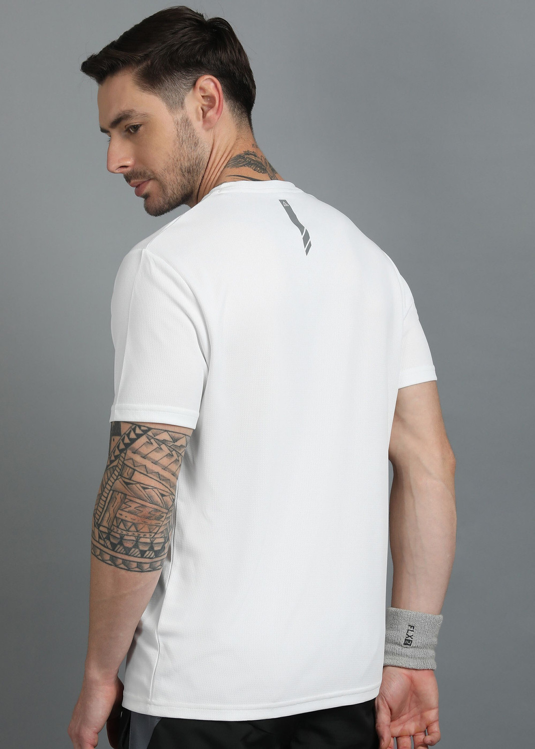 Image of Adrenex Men Solid Round Neck Polyester White T-Shirt