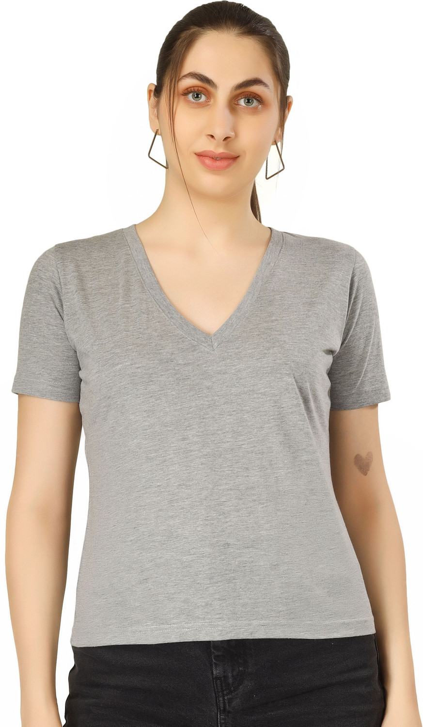 Image of ADIXUS Pack of 2 Women Solid Round Neck Polyester Maroon, White T-Shirt