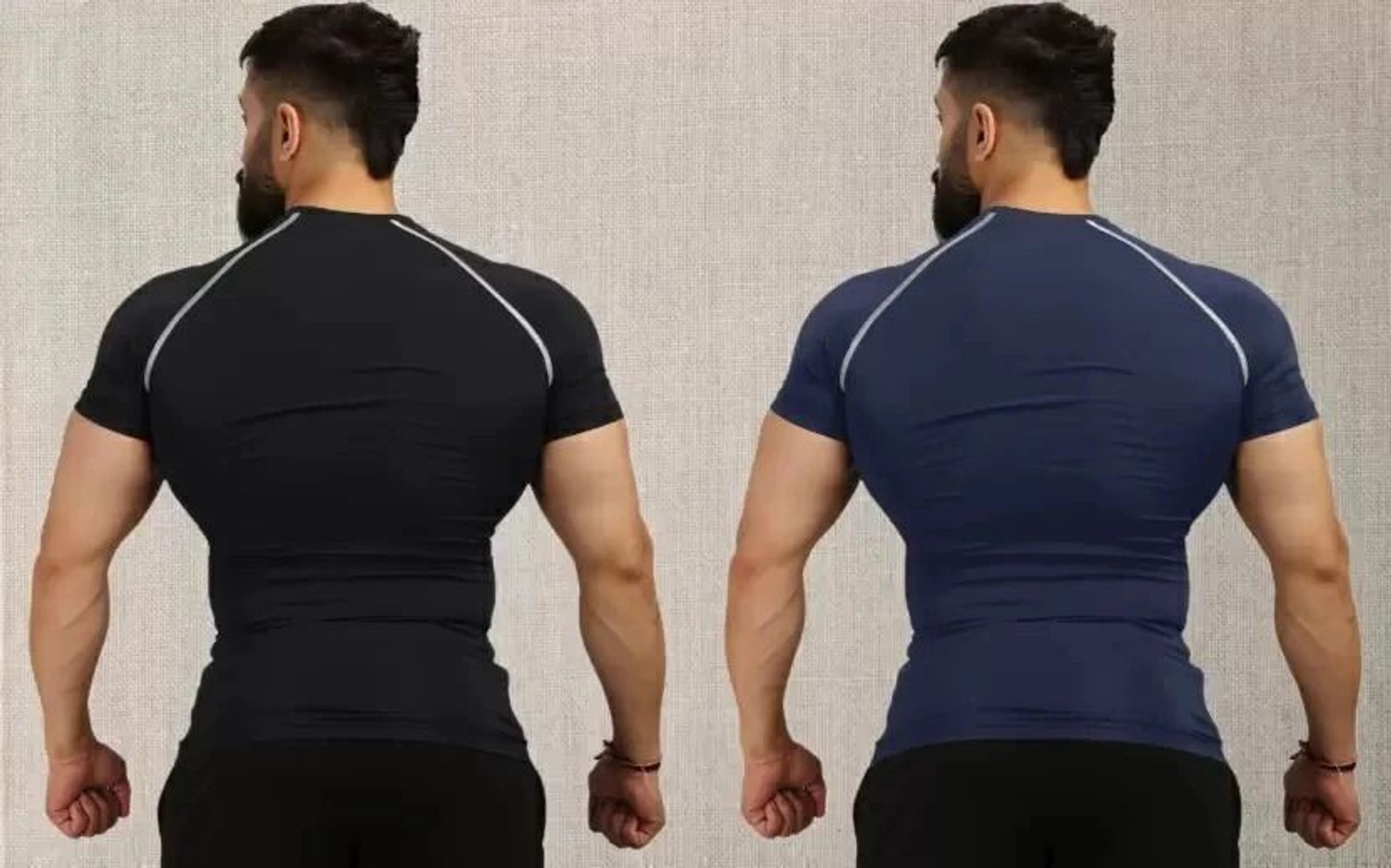 Image of NINQ Pack of 2 Men Sporty Round Neck Polyester Black, Blue T-Shirt