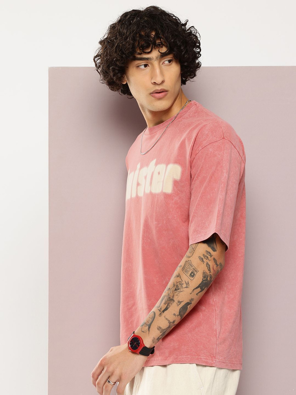 Image of Kook N Keech Men Printed Round Neck Pure Cotton Pink T-Shirt