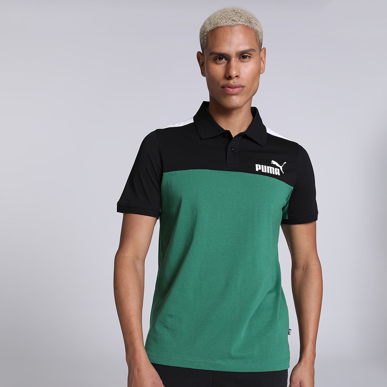 Image of PUMA Men Solid Peter Pan Collar Pure Cotton Green T-Shirt