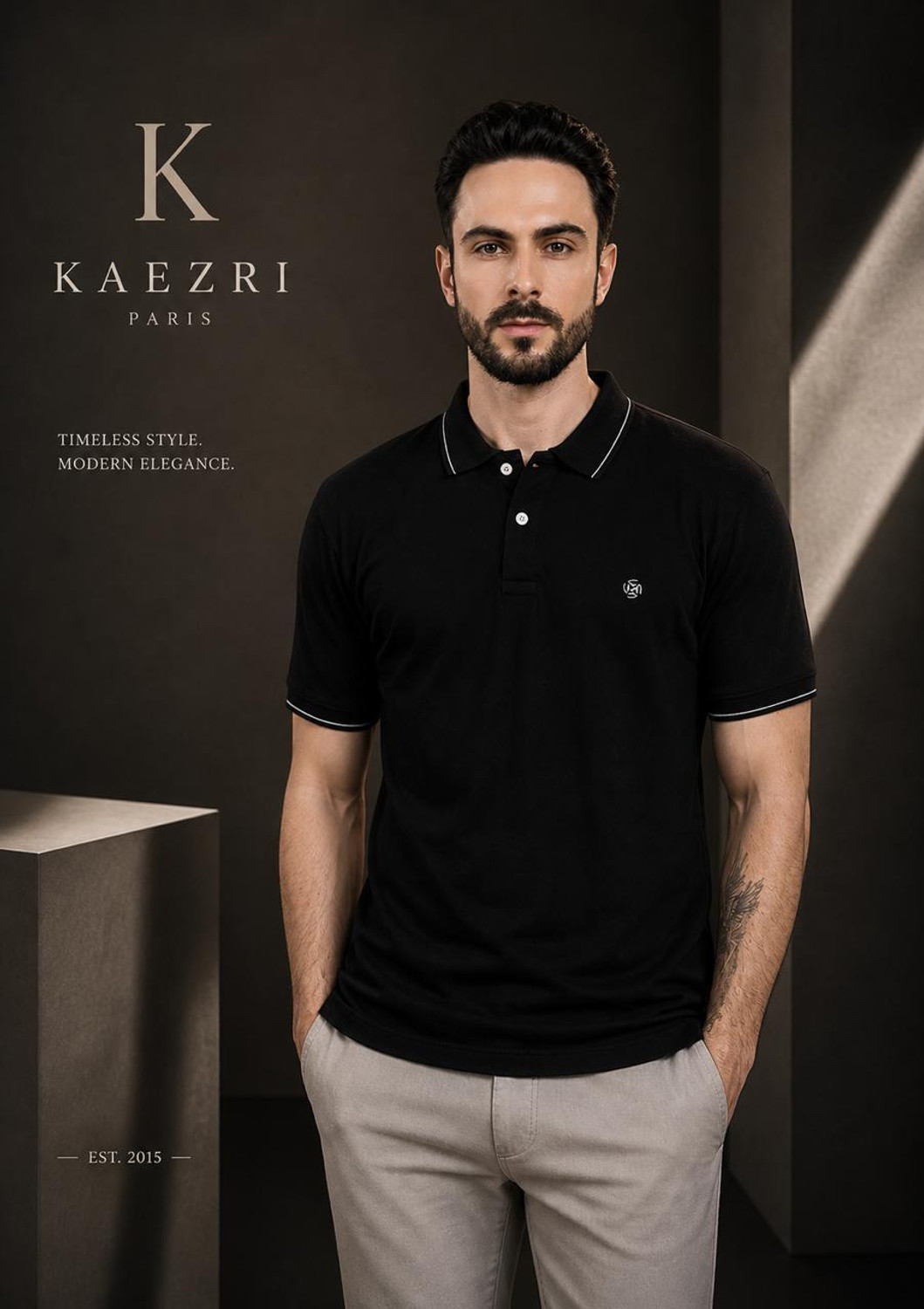 Image of Mast & Harbour Men Solid Polo Neck Pure Cotton Black T-Shirt