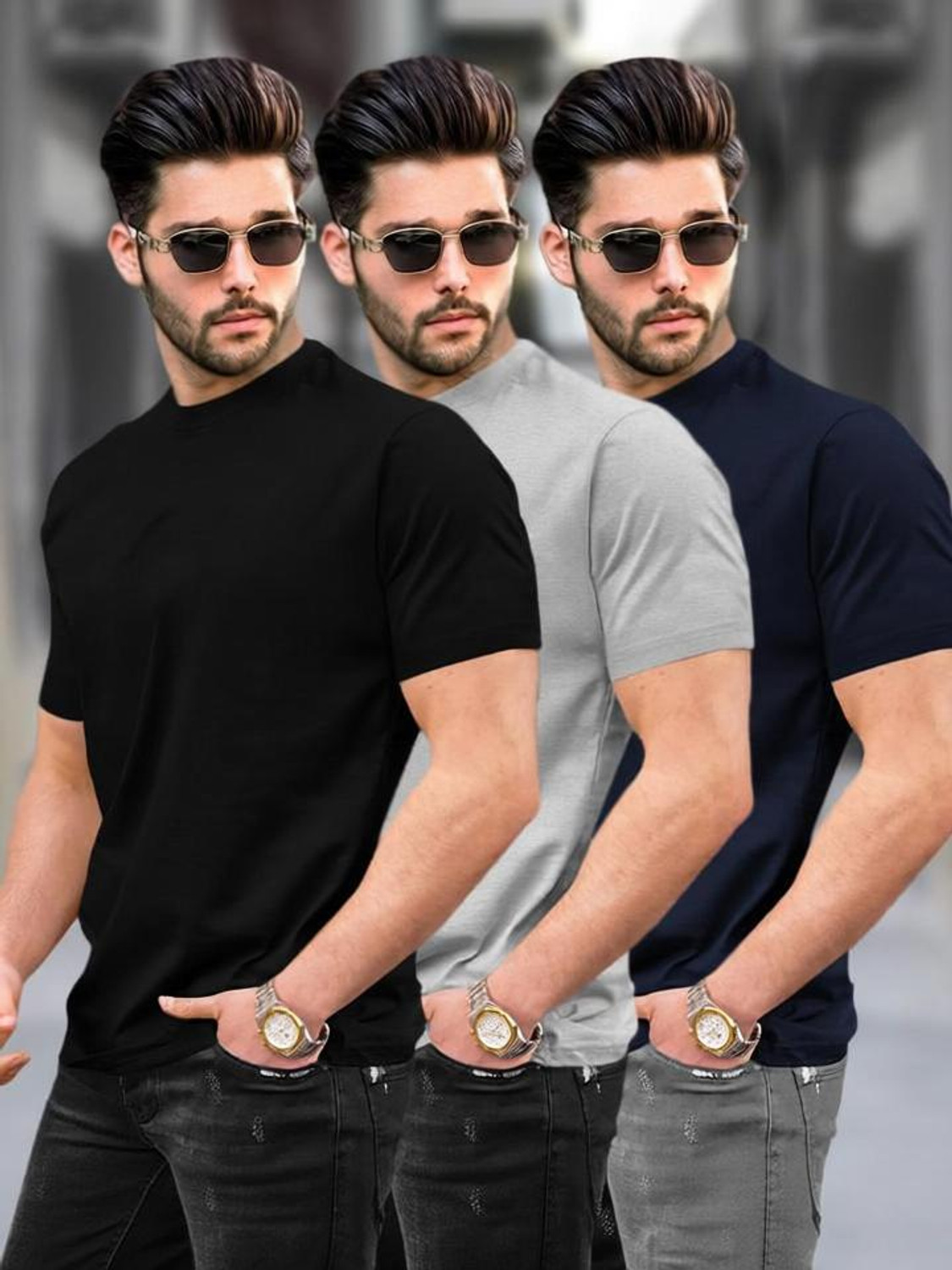 Image of Bullmer Pack of 2 Men Printed Round Neck Cotton Blend Multicolor T-Shirt