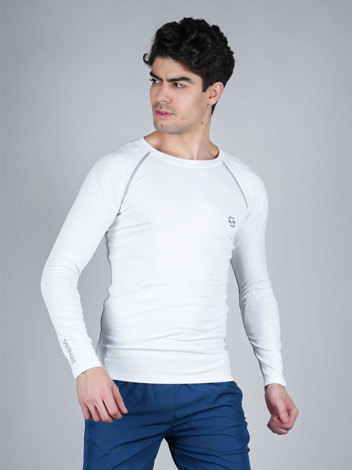 Image of NINQ Men Solid Round Neck Nylon White T-Shirt