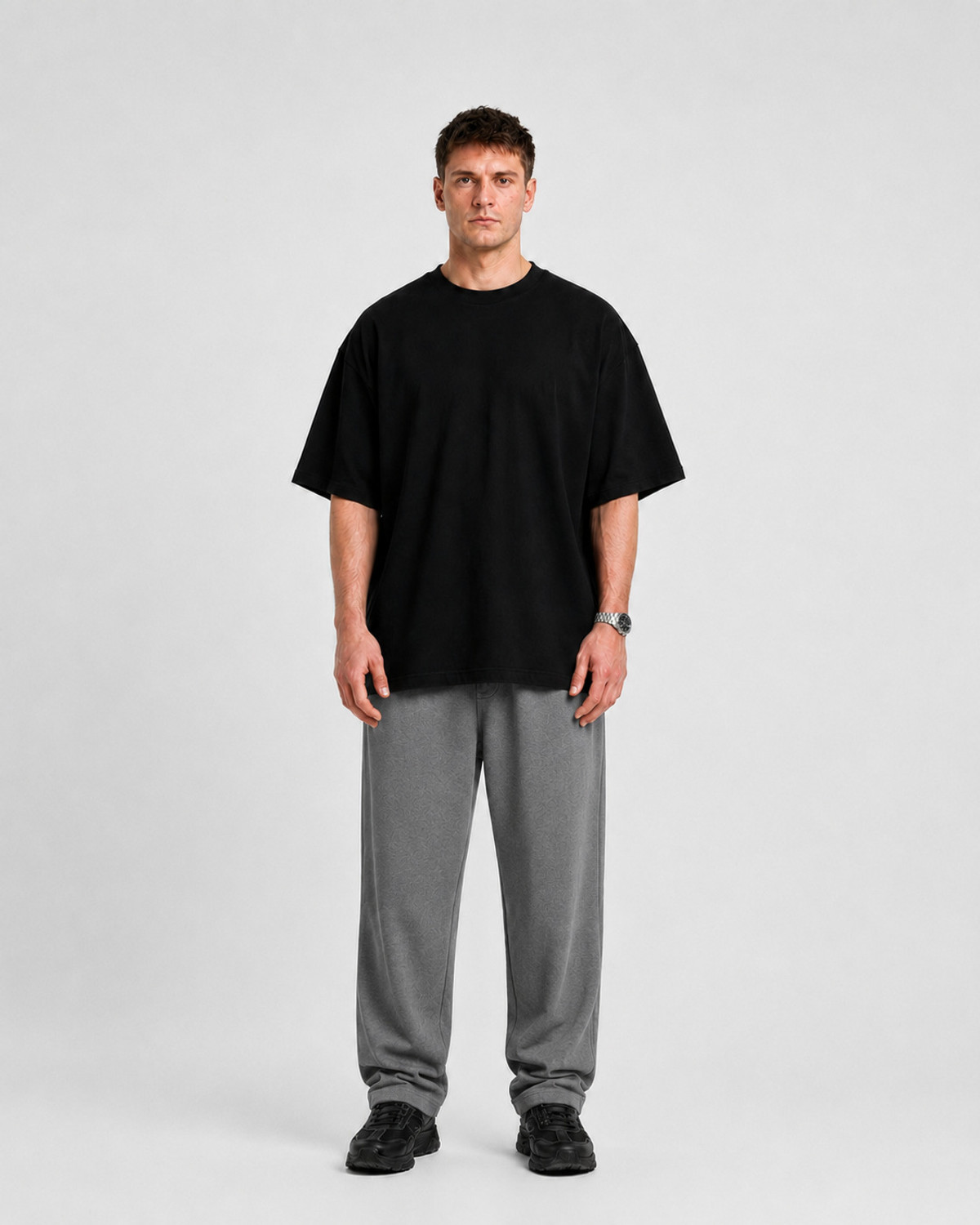 Image of THE INDIAN STITCH Men Solid Round Neck Cotton Blend Black T-Shirt