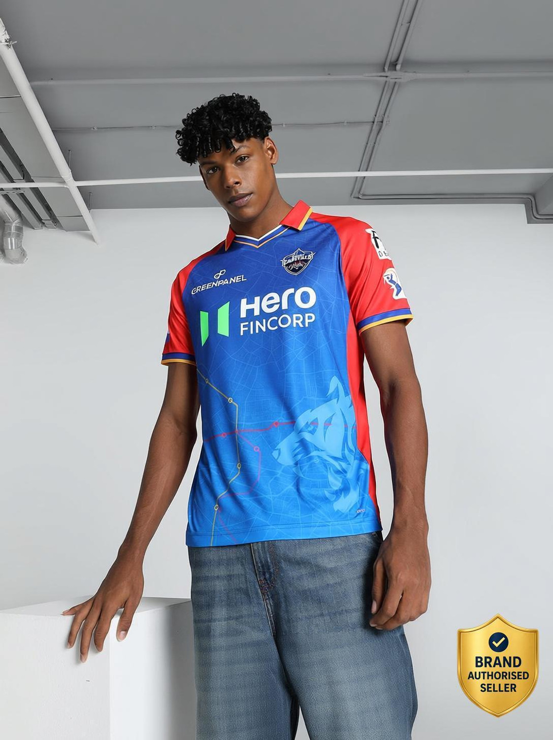 Image of PUMA RCB Replica Jerseys 2024 Men Printed V Neck Polyester Blue T-Shirt