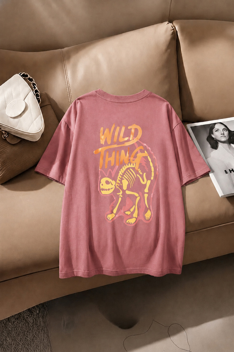Image of DreamBe Women Printed Round Neck Cotton Blend Multicolor T-Shirt