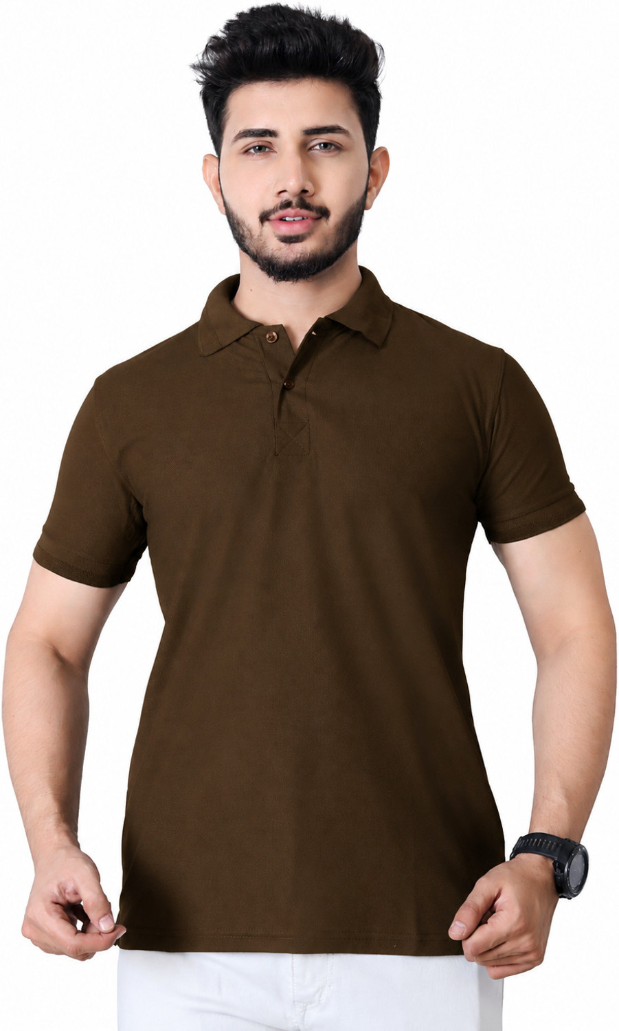 Image of Styloketh Men Solid Round Neck Polyester Maroon, Black T-Shirt