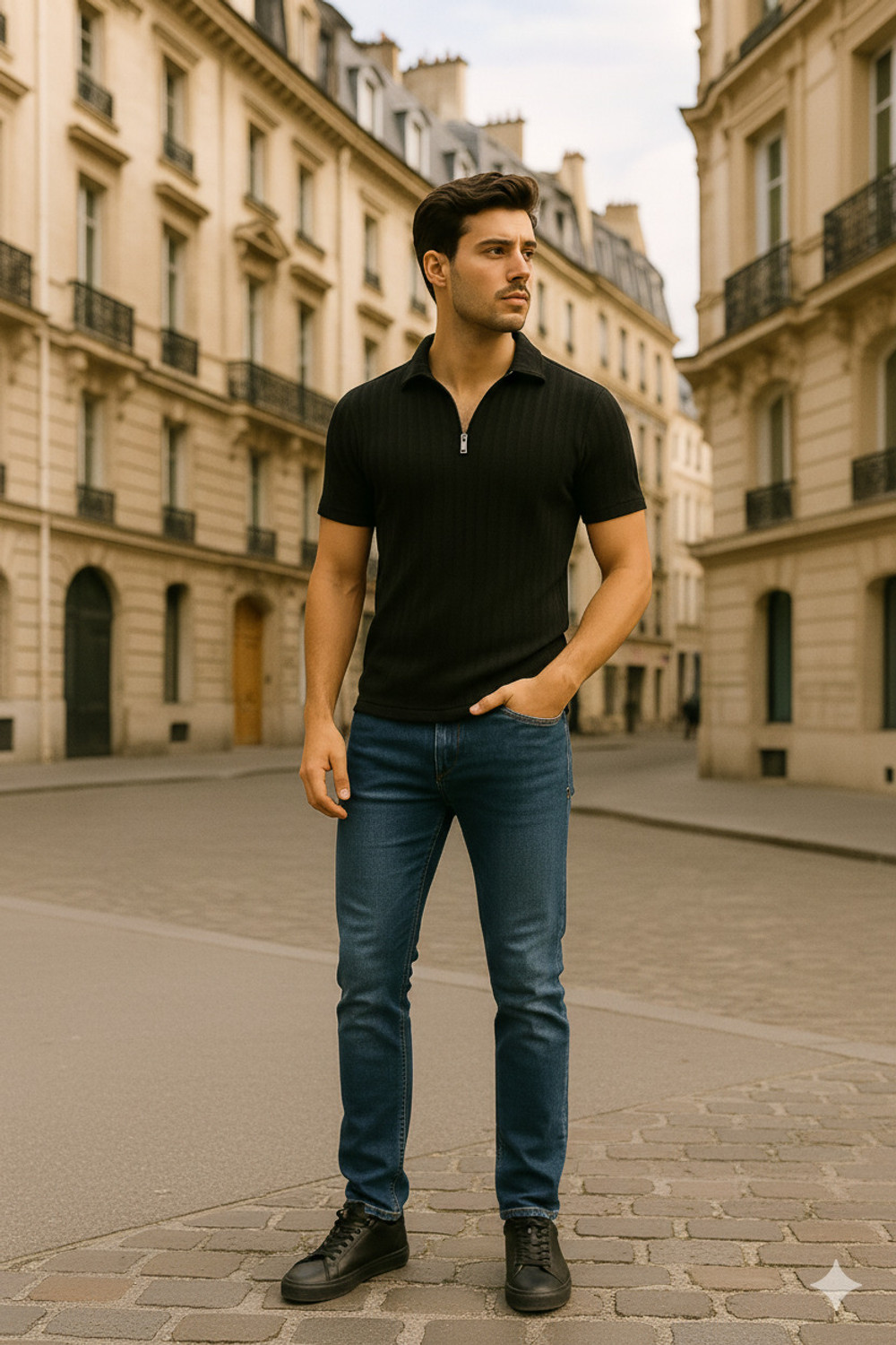 Image of METRONAUT Solid Men Zip Neck Polycotton Brown, Black T-Shirt