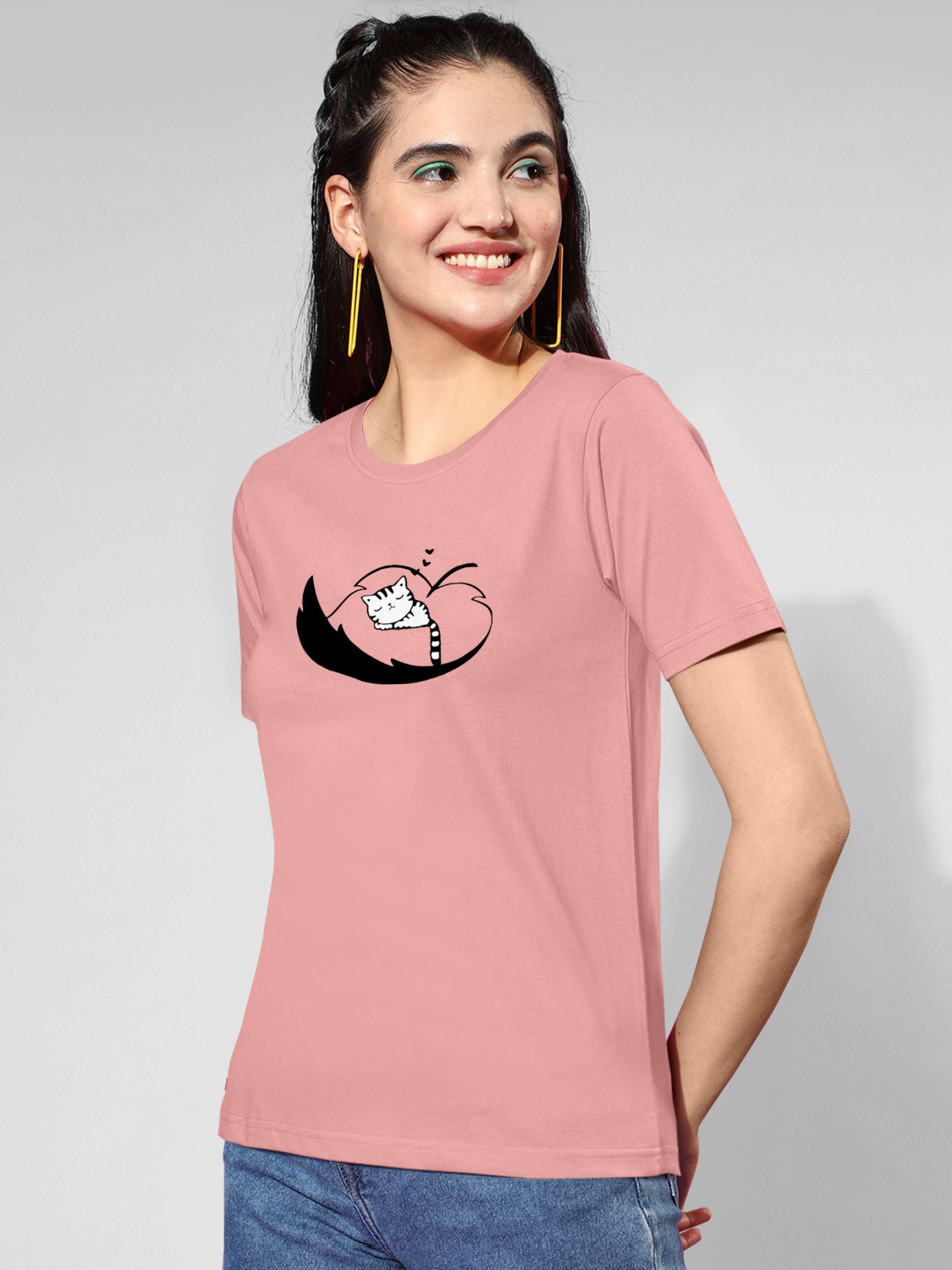 Image of ZentWorld Pack of 3 Women Printed Round Neck Cotton Blend Multicolor T-Shirt