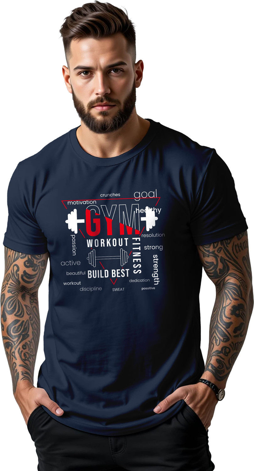 Image of Styloketh Men Solid Round Neck Polyester Light Blue, Black T-Shirt