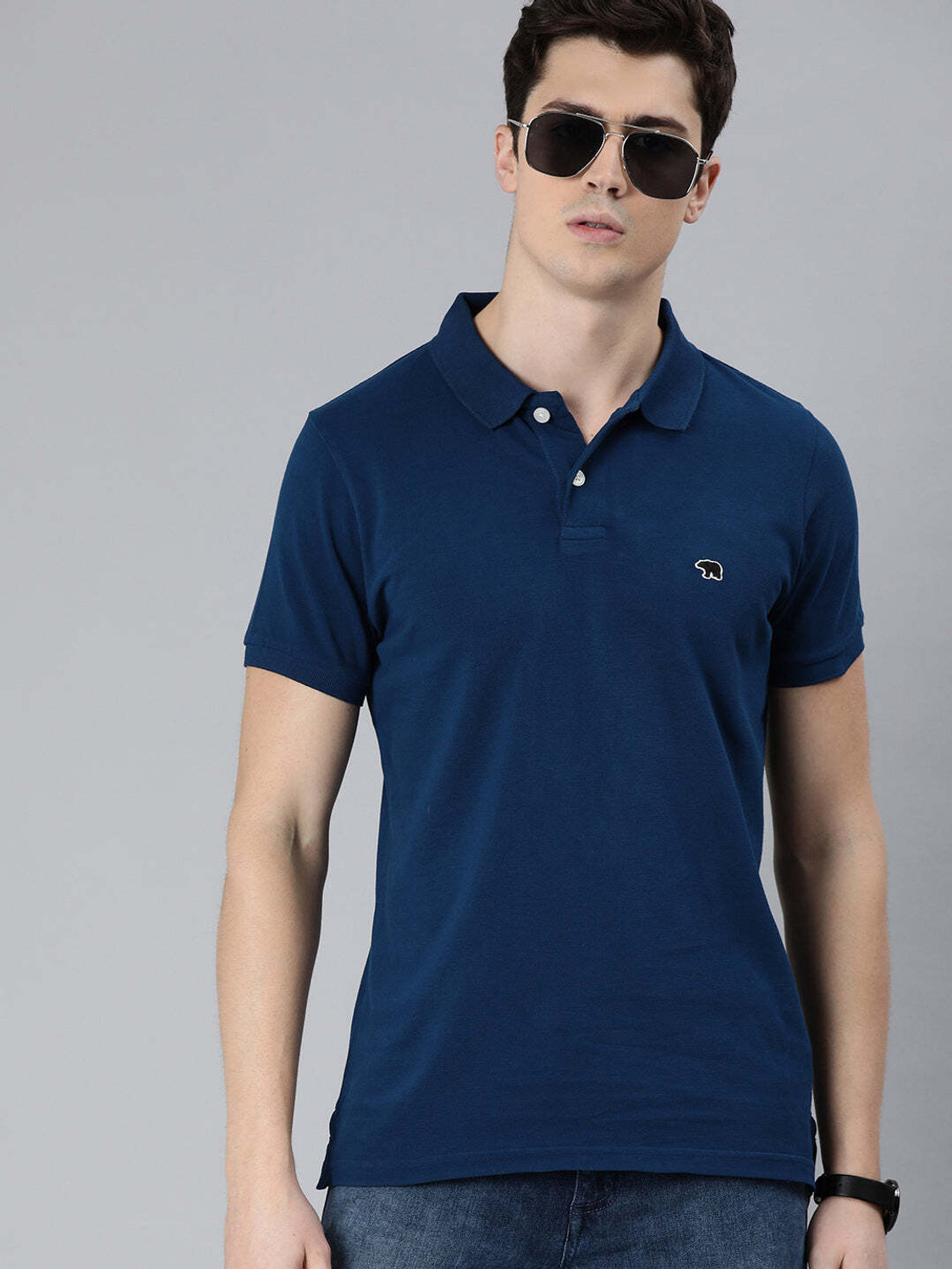 Image of Classic Polo Men Solid Polo Neck Cotton Blend Maroon T-Shirt