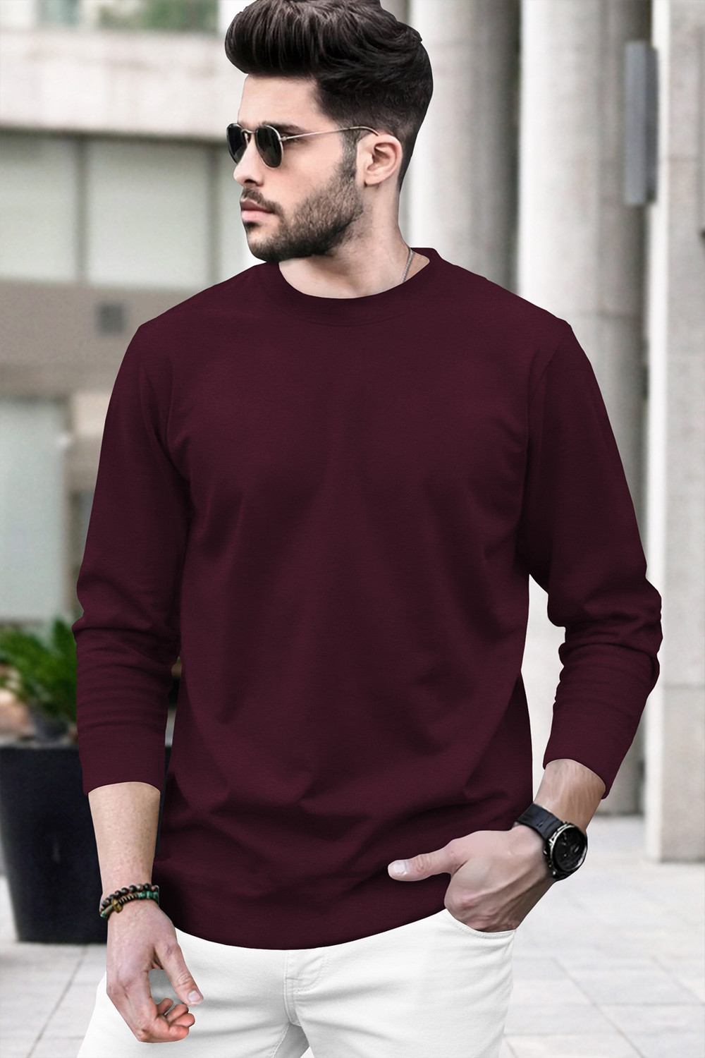 Image of BLIVE Men Printed Hooded Neck Cotton Blend Navy Blue, Red T-Shirt