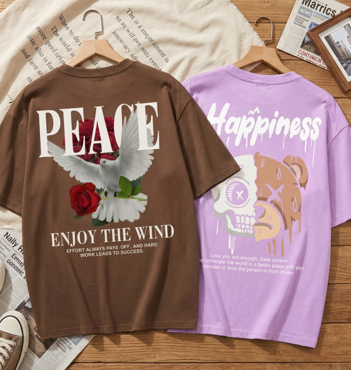 Image of FLYIND VOGUE OUTFIT Men Printed Round Neck Cotton Blend Beige, Brown T-Shirt