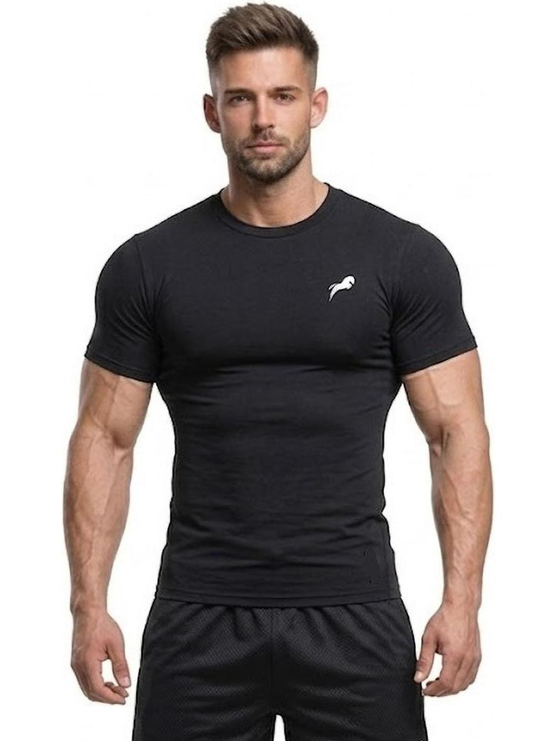 Image of Kyk Men Solid Round Neck Polyester Black T-Shirt