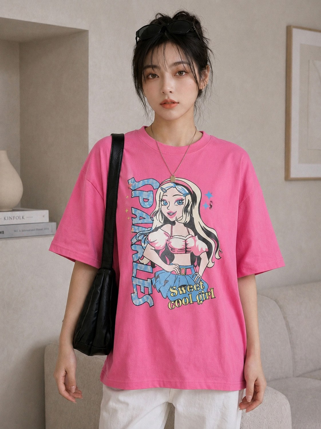 Image of DreamBe Women Printed Round Neck Cotton Blend Multicolor T-Shirt